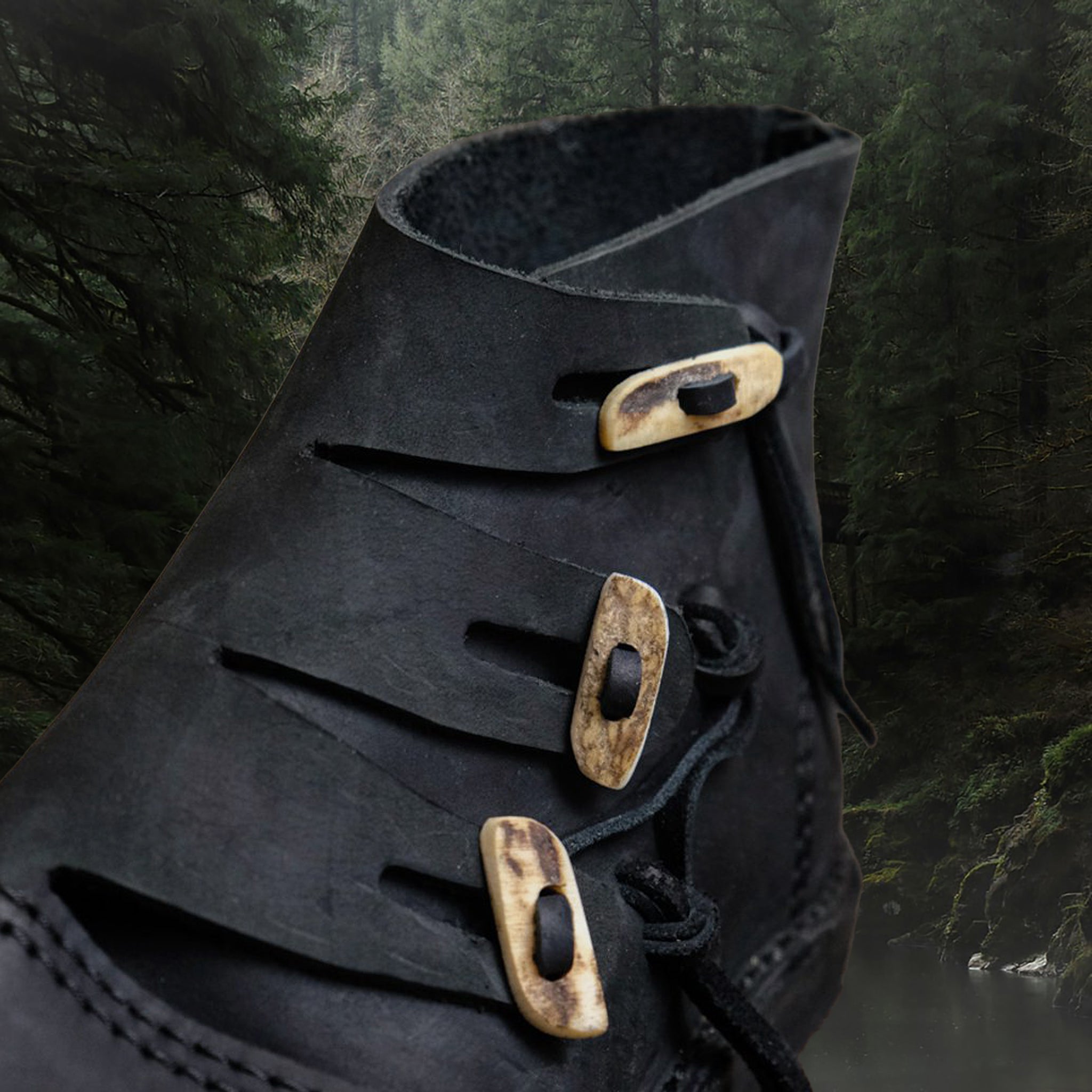 Authentic Viking Hedeby Leather Shoe / Boot - Toggles Close Up
