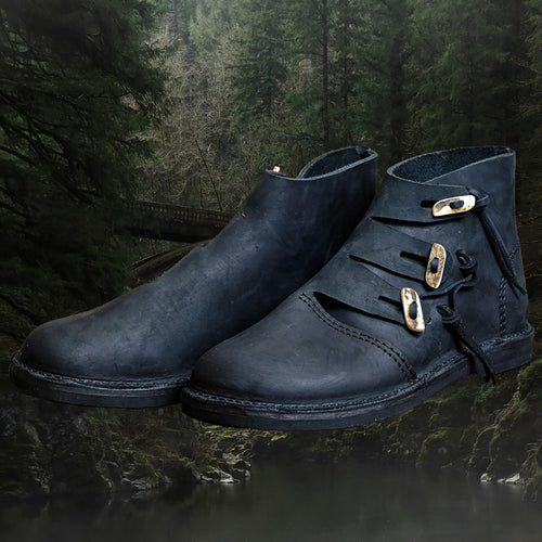 Authentic Viking Hedeby Leather Footwear. Handcrafted Historical Reenactment Shoes for Medieval Enthusiasts