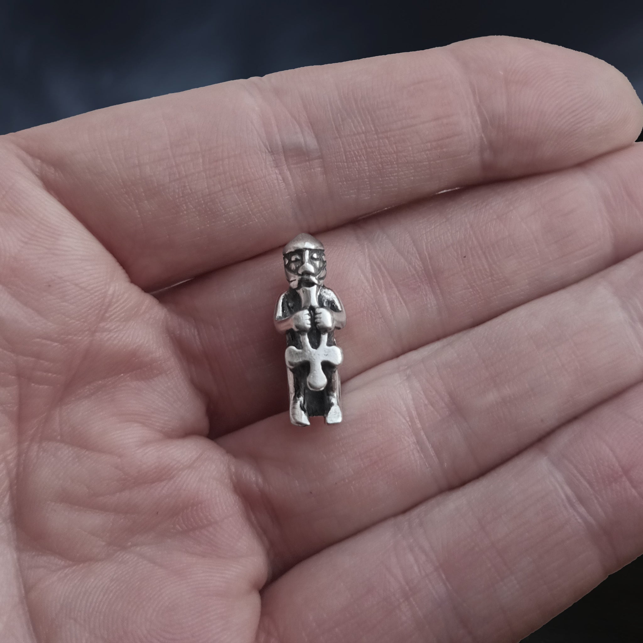 Silver Seated Thor Pendant Replica in Hand - Front View