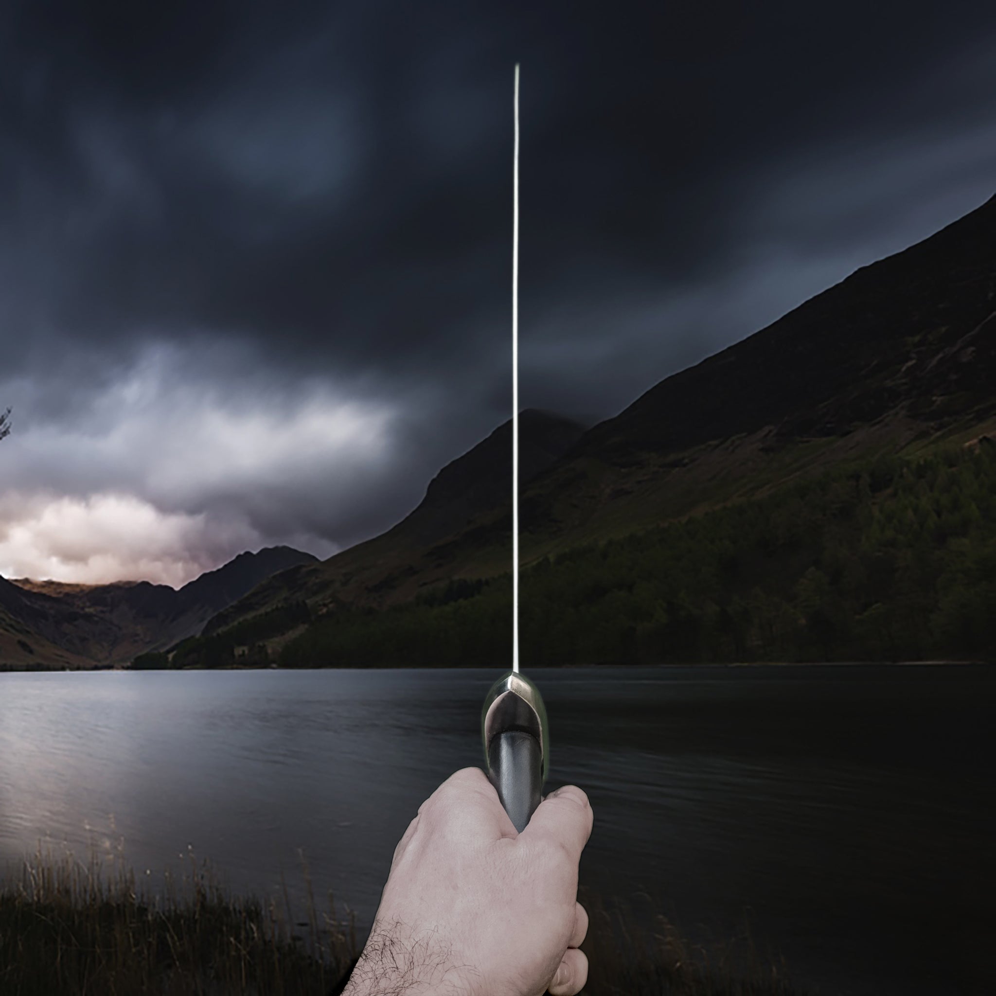 Reenactment Cocked-Hat Viking Long Sword with Leather Grip, Geibig Typology, Type V in Hand - Side View