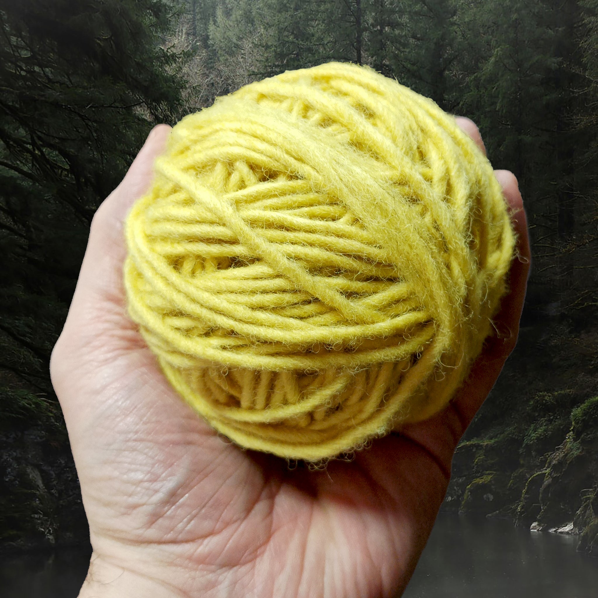 Yellow Shetland Wool Yarn Balls for Nalbinding and Tablet Weaving in Hand