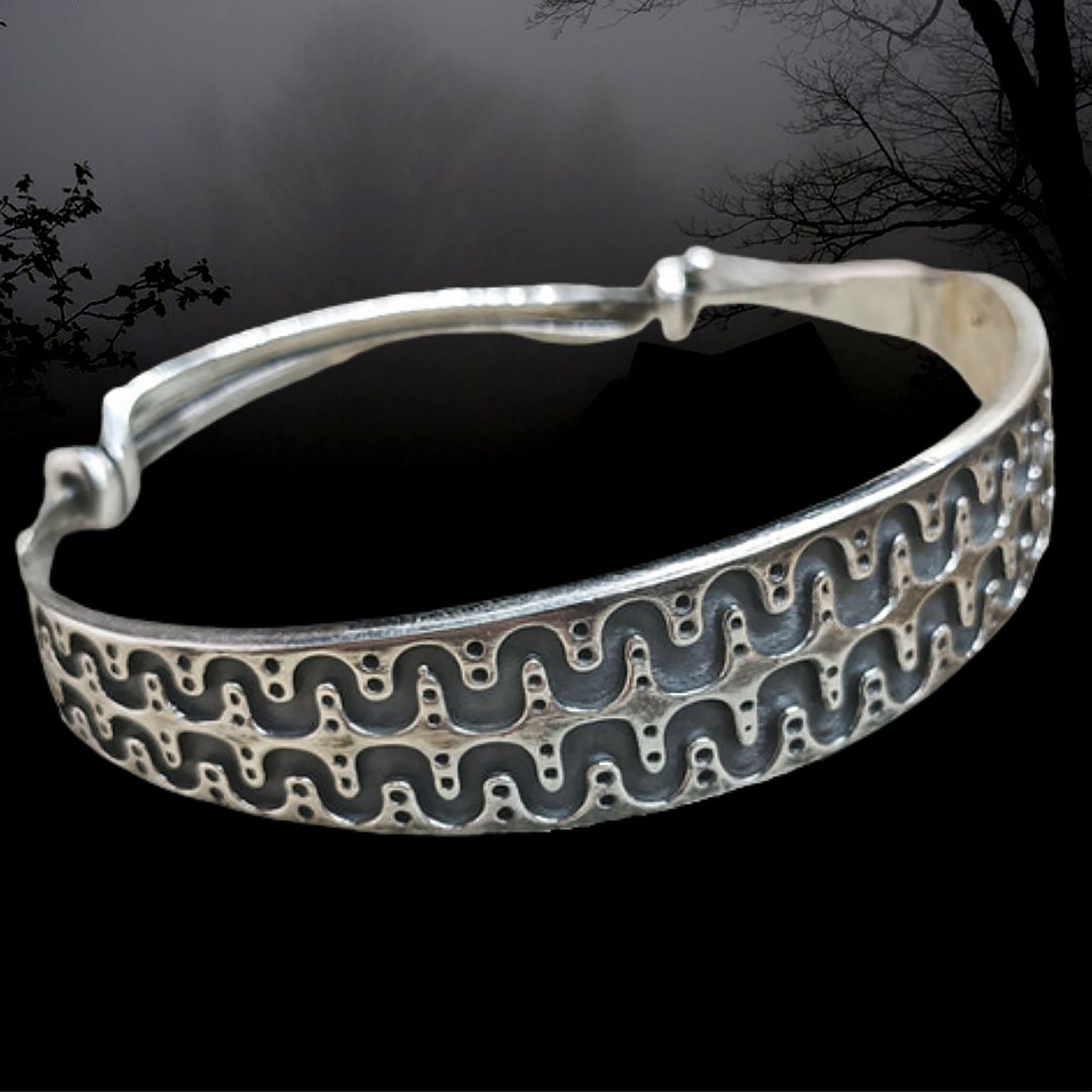 Adjustable Silver Viking Arm Ring From Halleby - Night Background