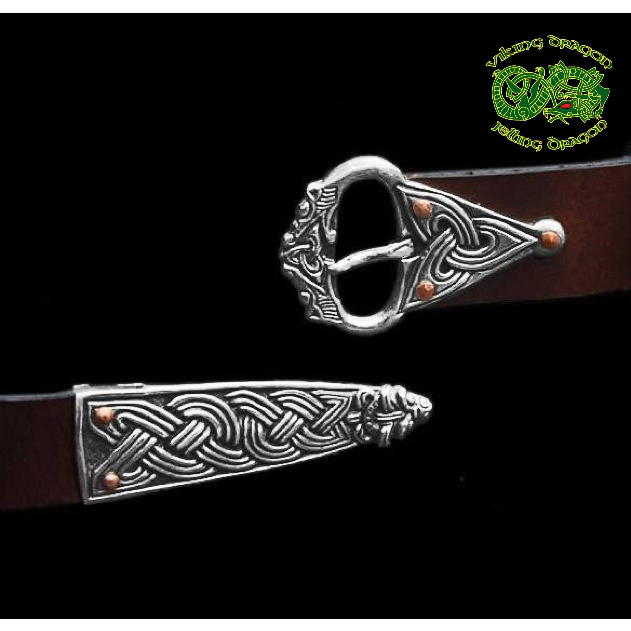 High Status Viking Belt With Silver Fittings - Brown / Borre Style With Wolf Head - Belts & Fittings