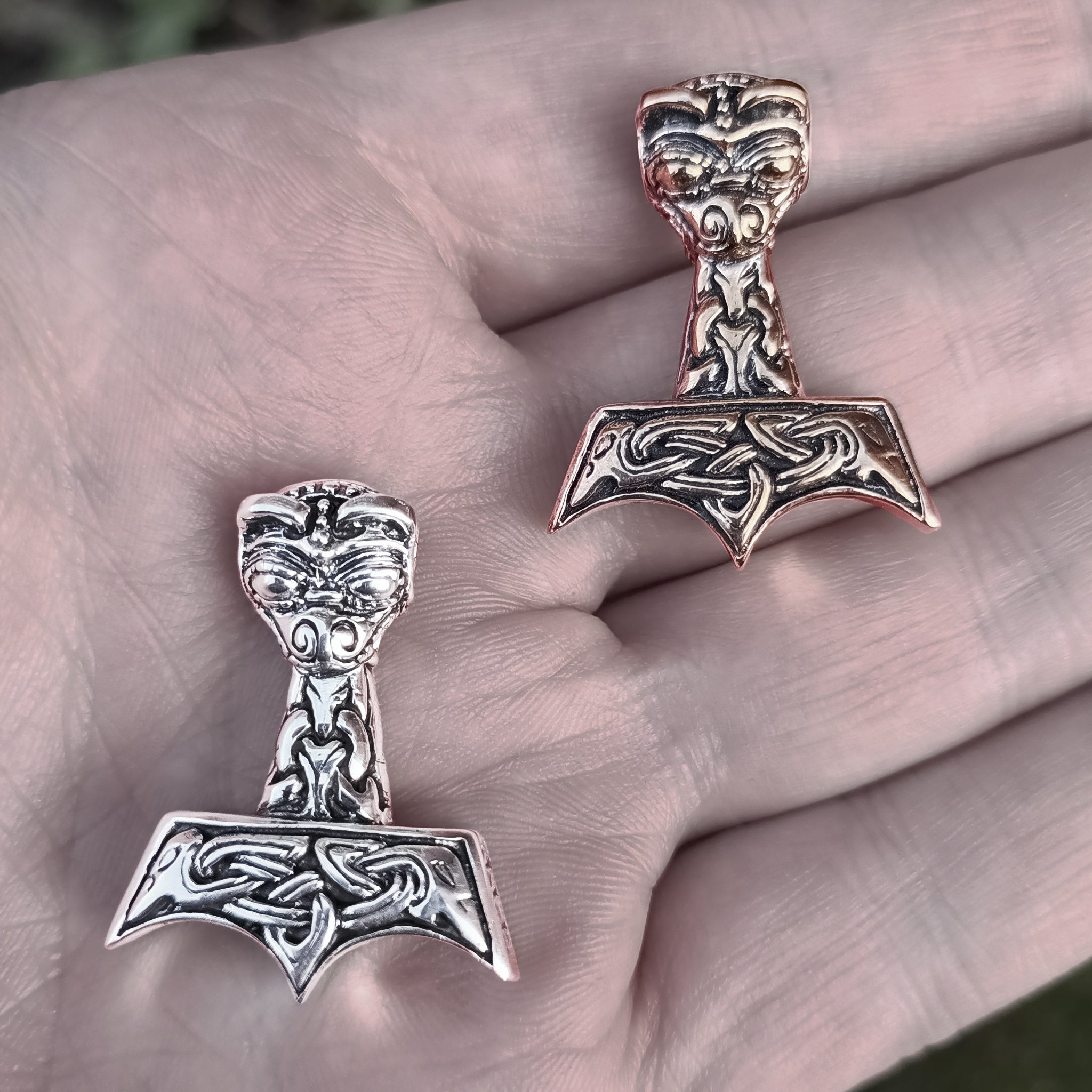 Ferocious Beast Thors Hammer Pendants on Hand - Silver and Bronze