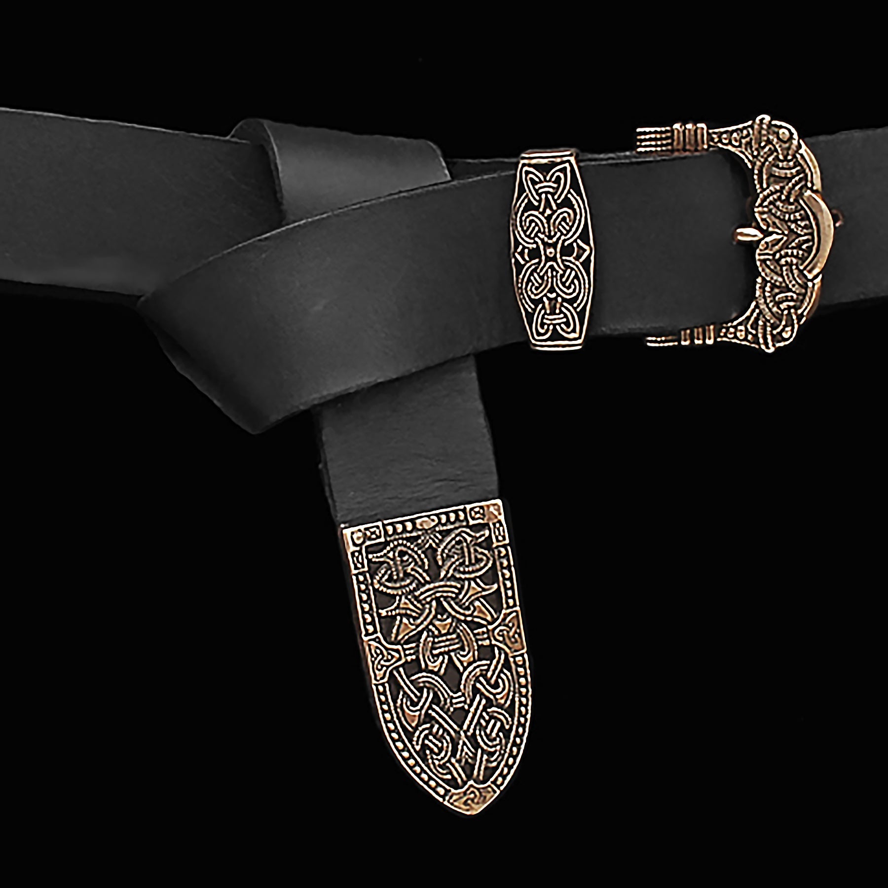 High Status Viking Belt Black Leather Strap Bronze Gokstad Belt Fittings
