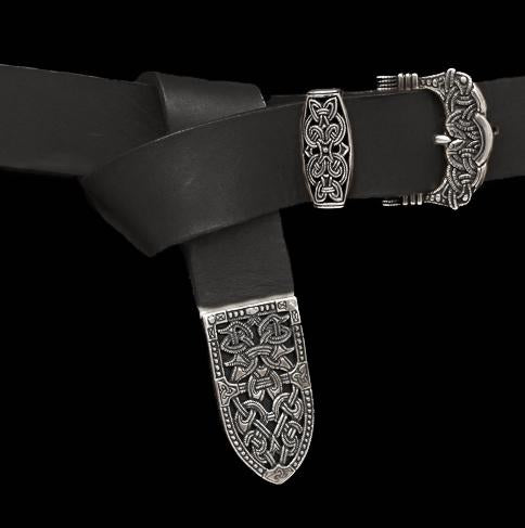 High Status Viking Belt With Silver Gokstad Fittings - Black Strap - Belts & Fittings