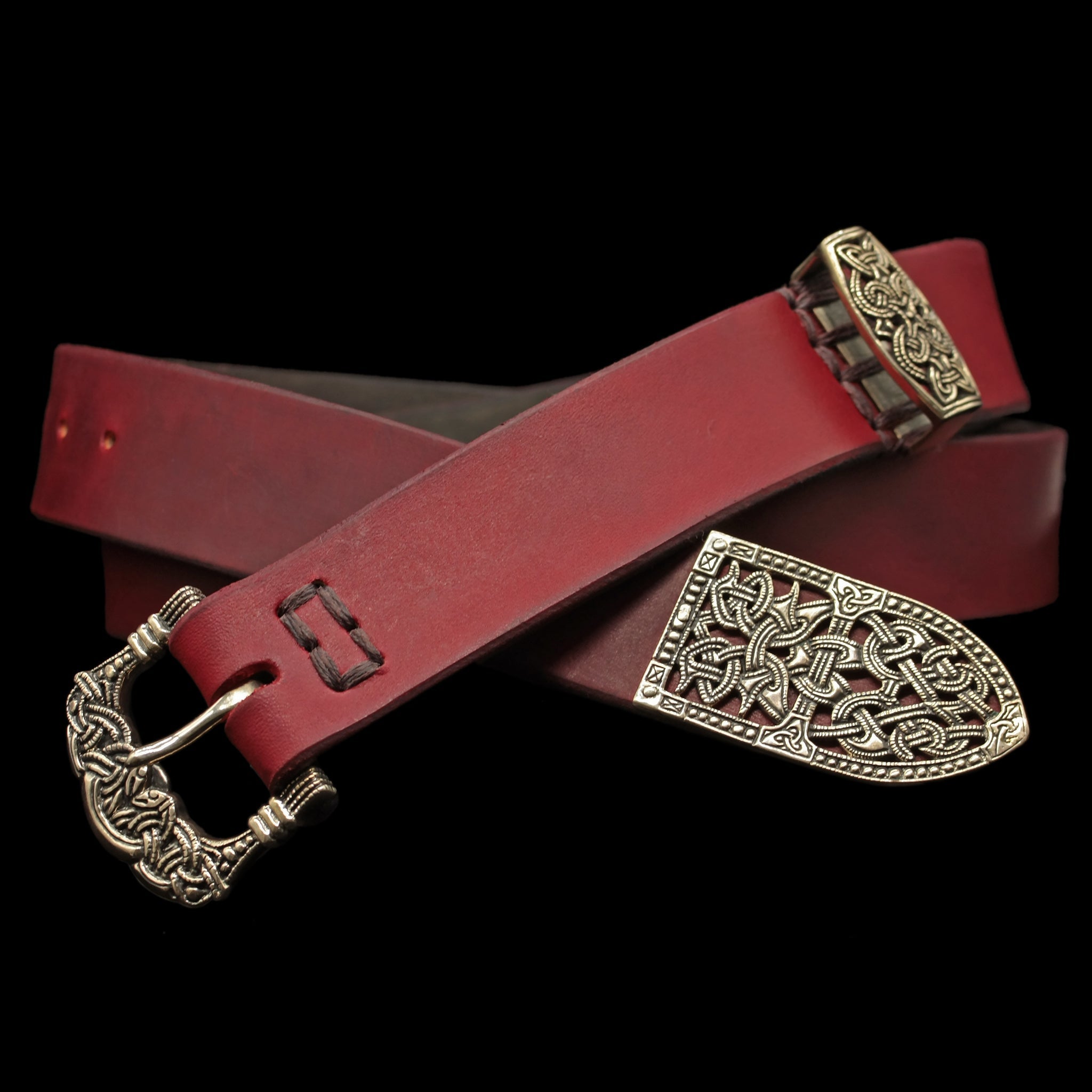 Red Gokstad High Status Viking Belt with Bronze Fittings