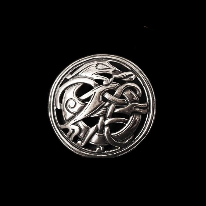 Round Urnes Dragon Brooch - Silver - Viking Brooches