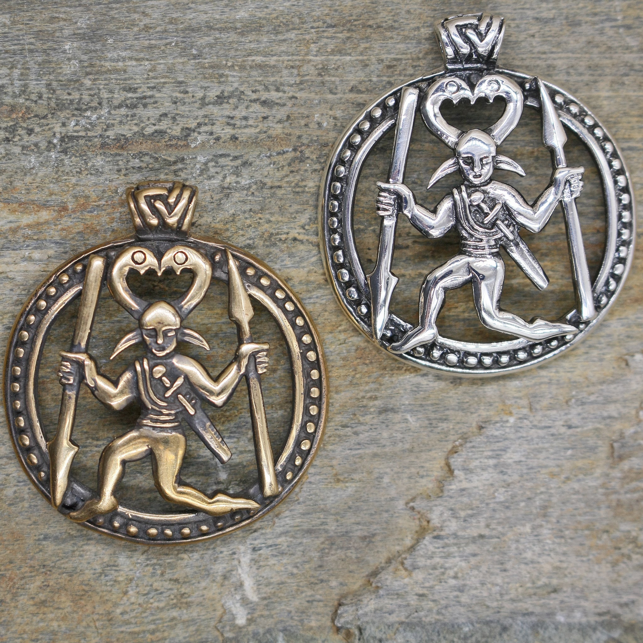 Odin Warrior Pendants - Bronze & Silver on Rock