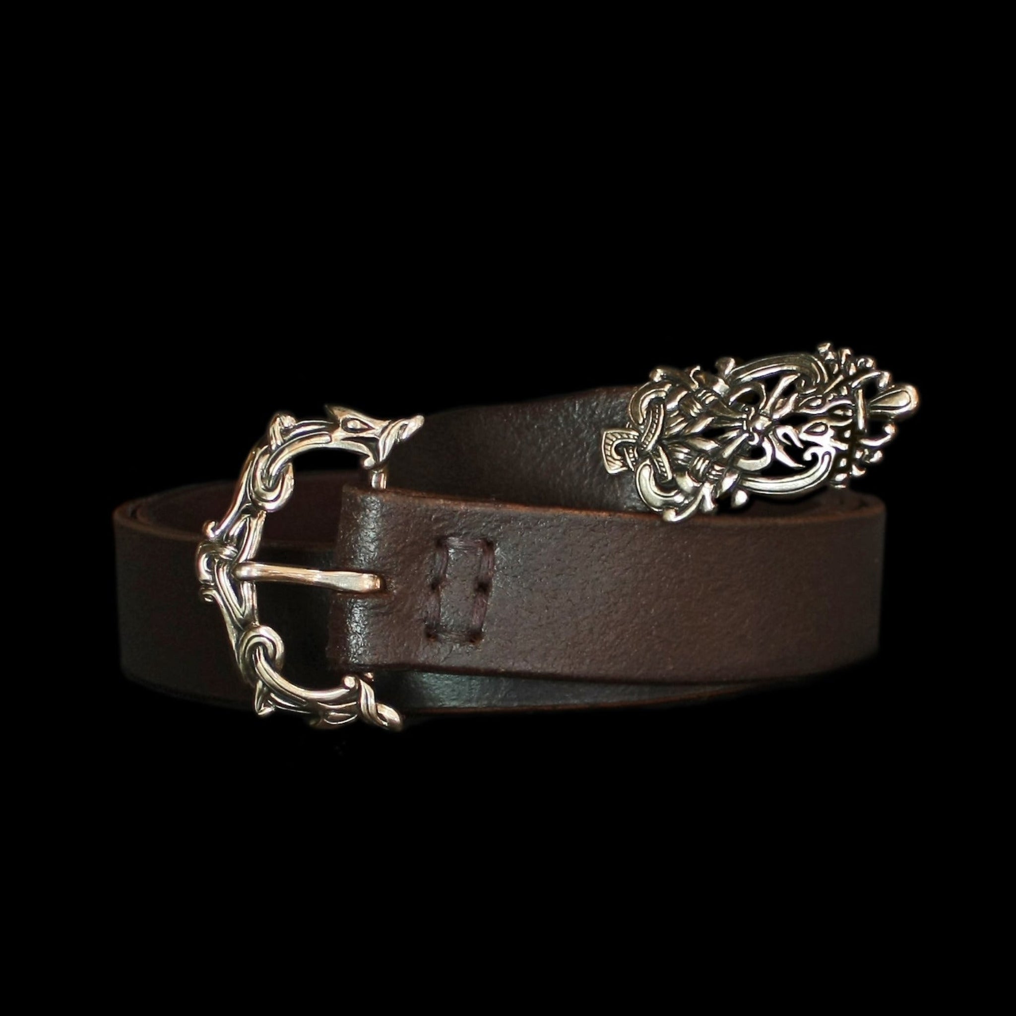 Brown High Status Viking Belt with Bronze Ringerike Fittings