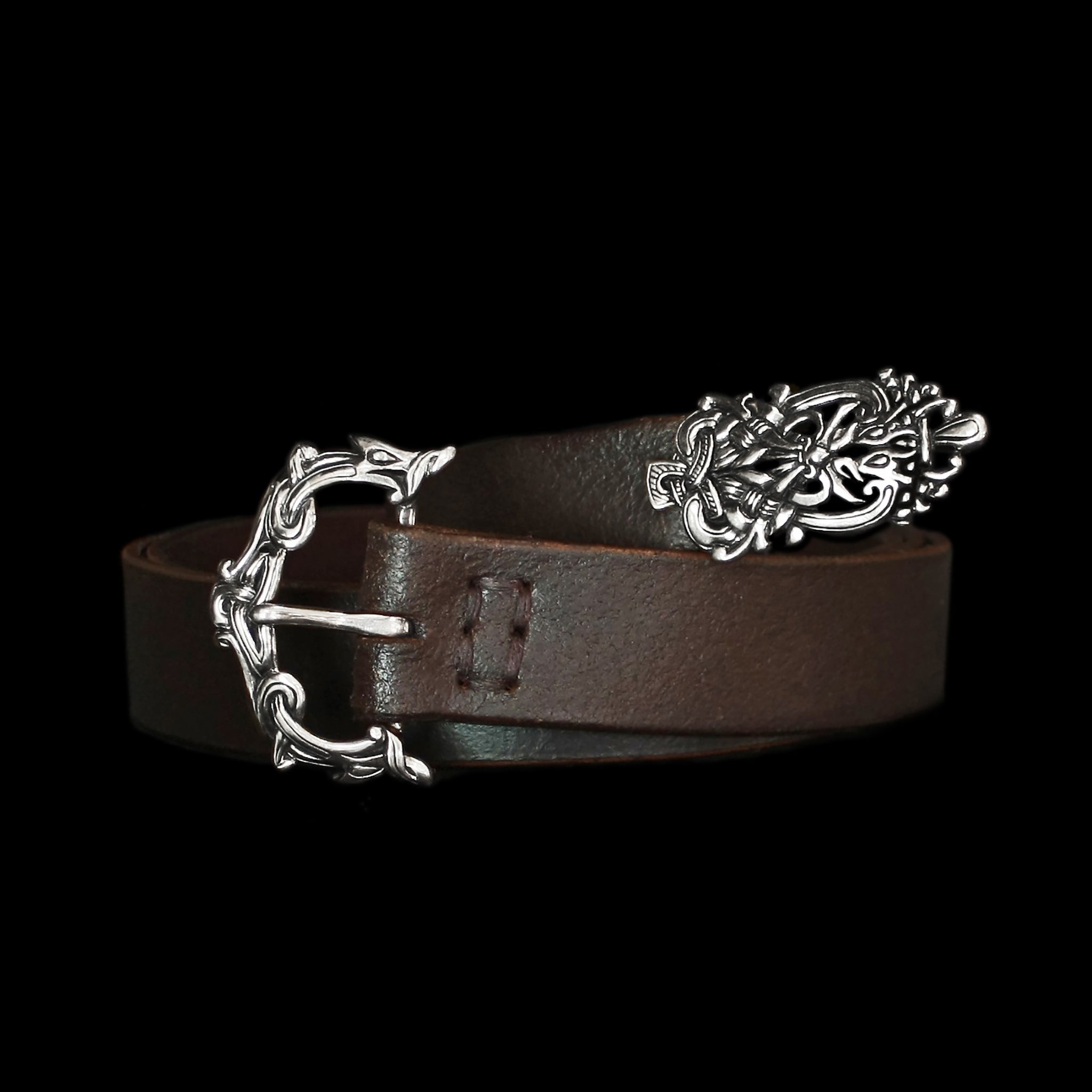 High Status Viking Belt With Silver Fittings Brown / Ringerike Belts