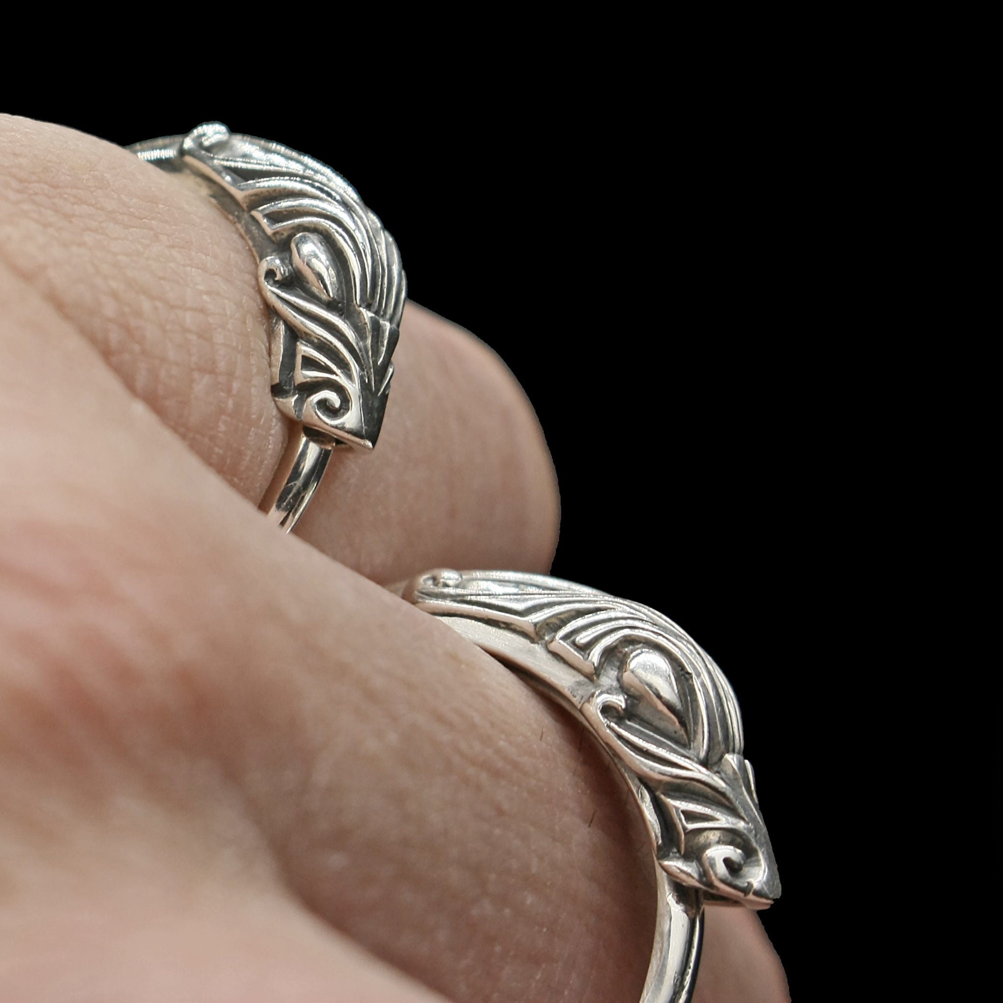Silver Jormungandr Serpent Rings on Hand