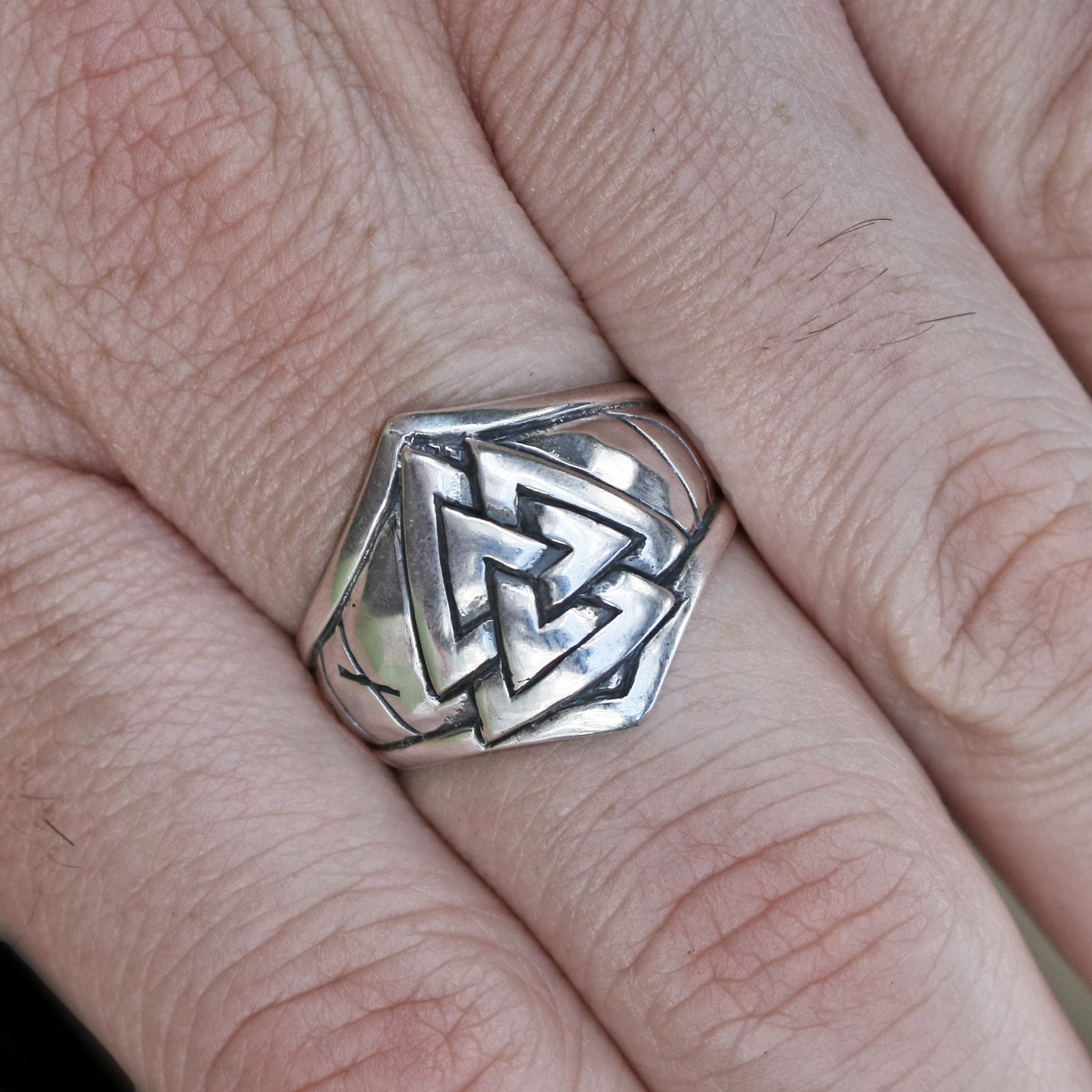 Silver Odin Protection Ring on Finger