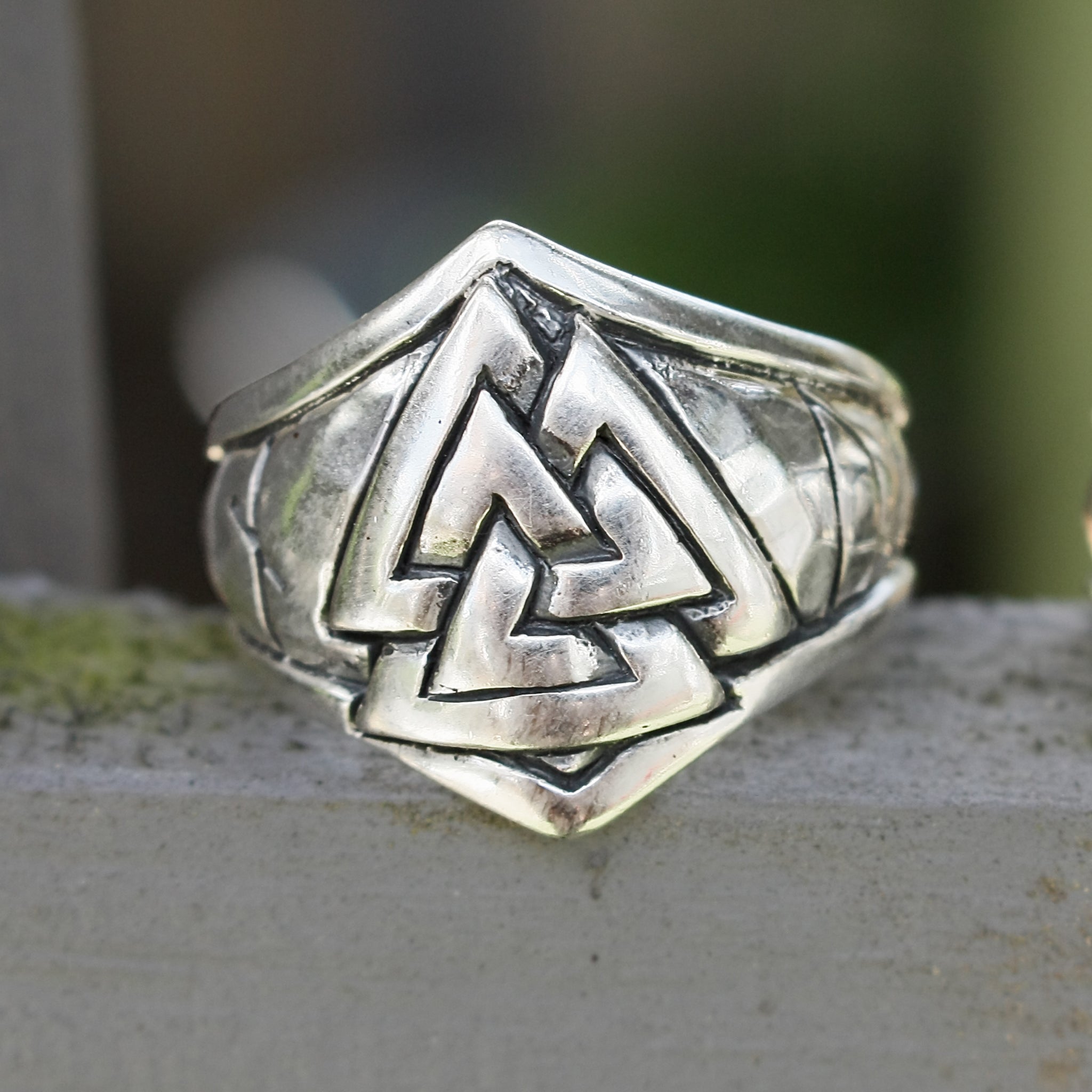 Silver Odin Protection Ring on Ledge