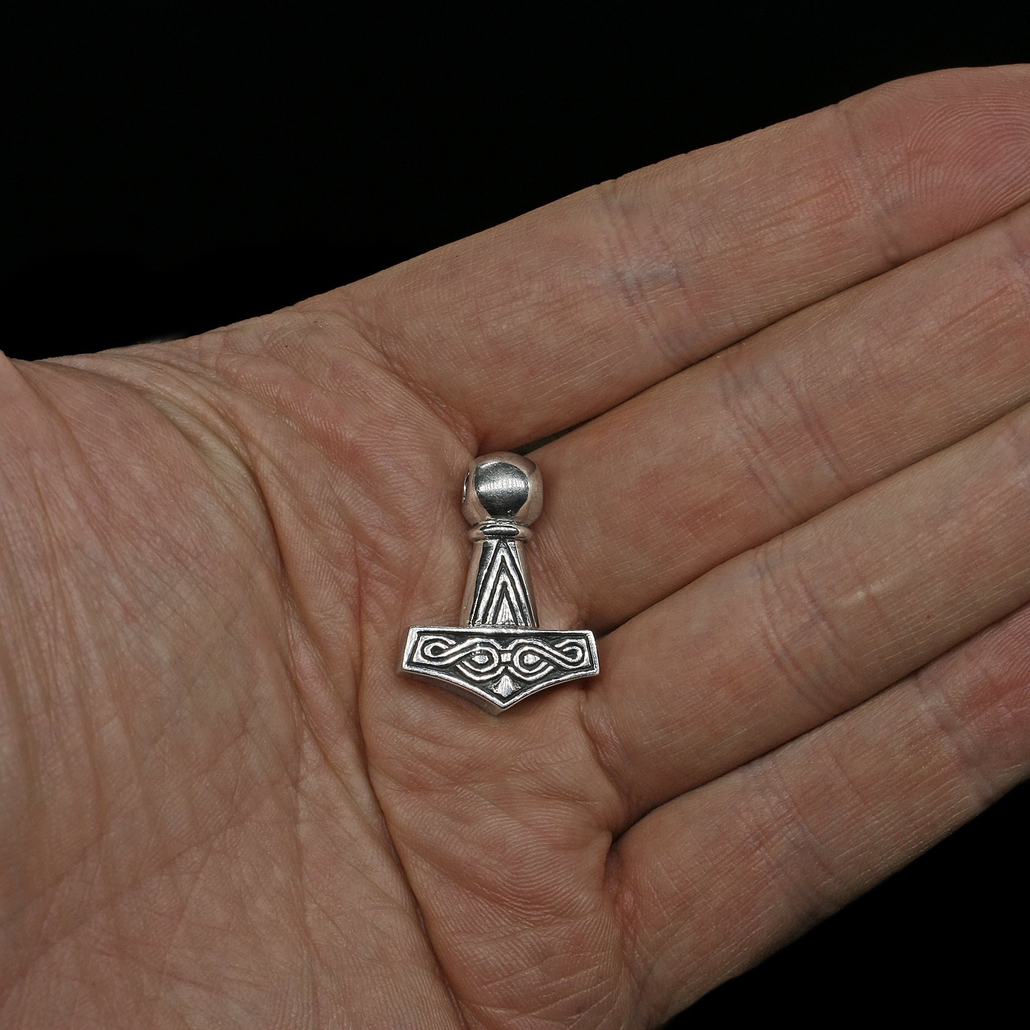 Silver Runic Thors Hammer Pendant Replica on Hand