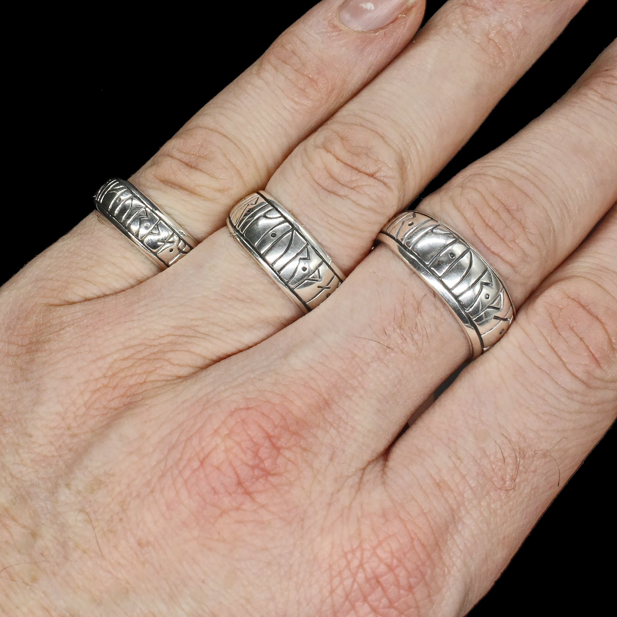 Silver Viking Strength Rune Rings on Hand