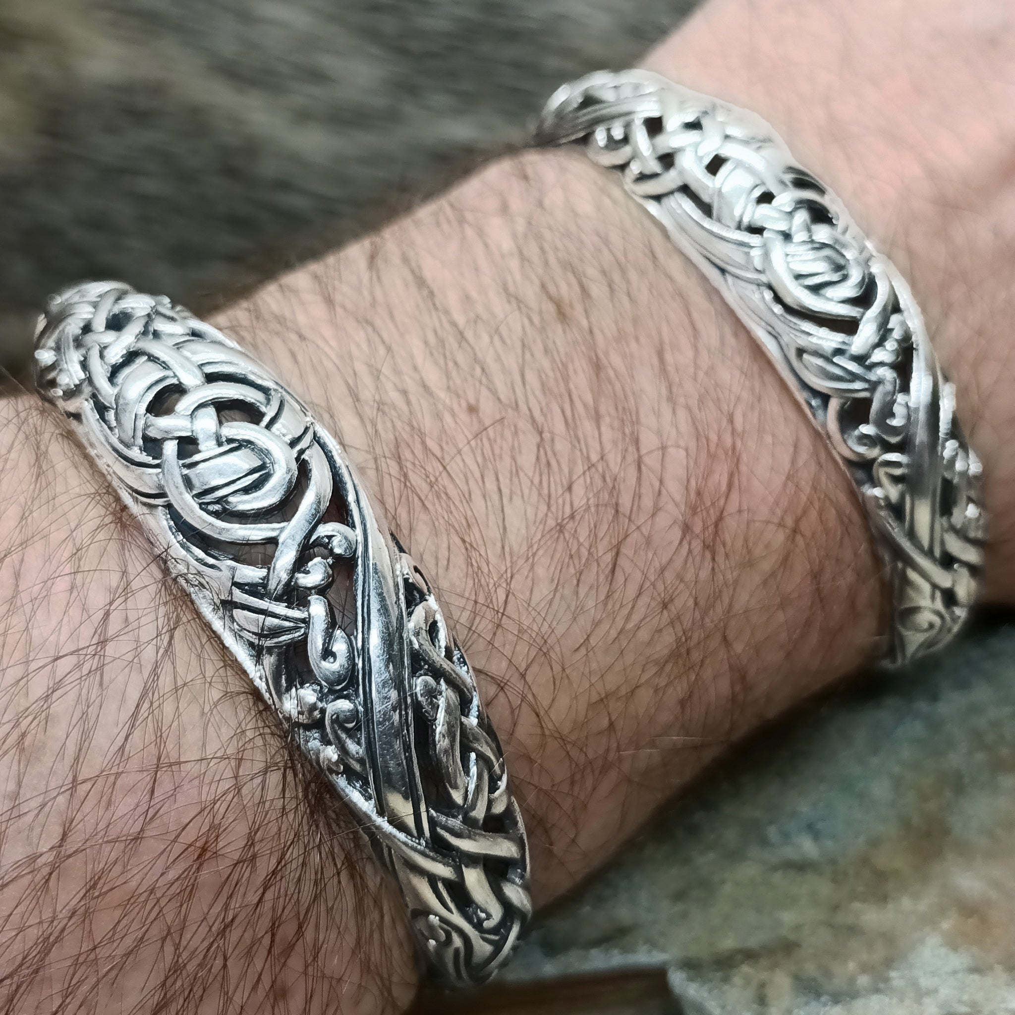Silver Urnes Dragon Bracelets on Arm