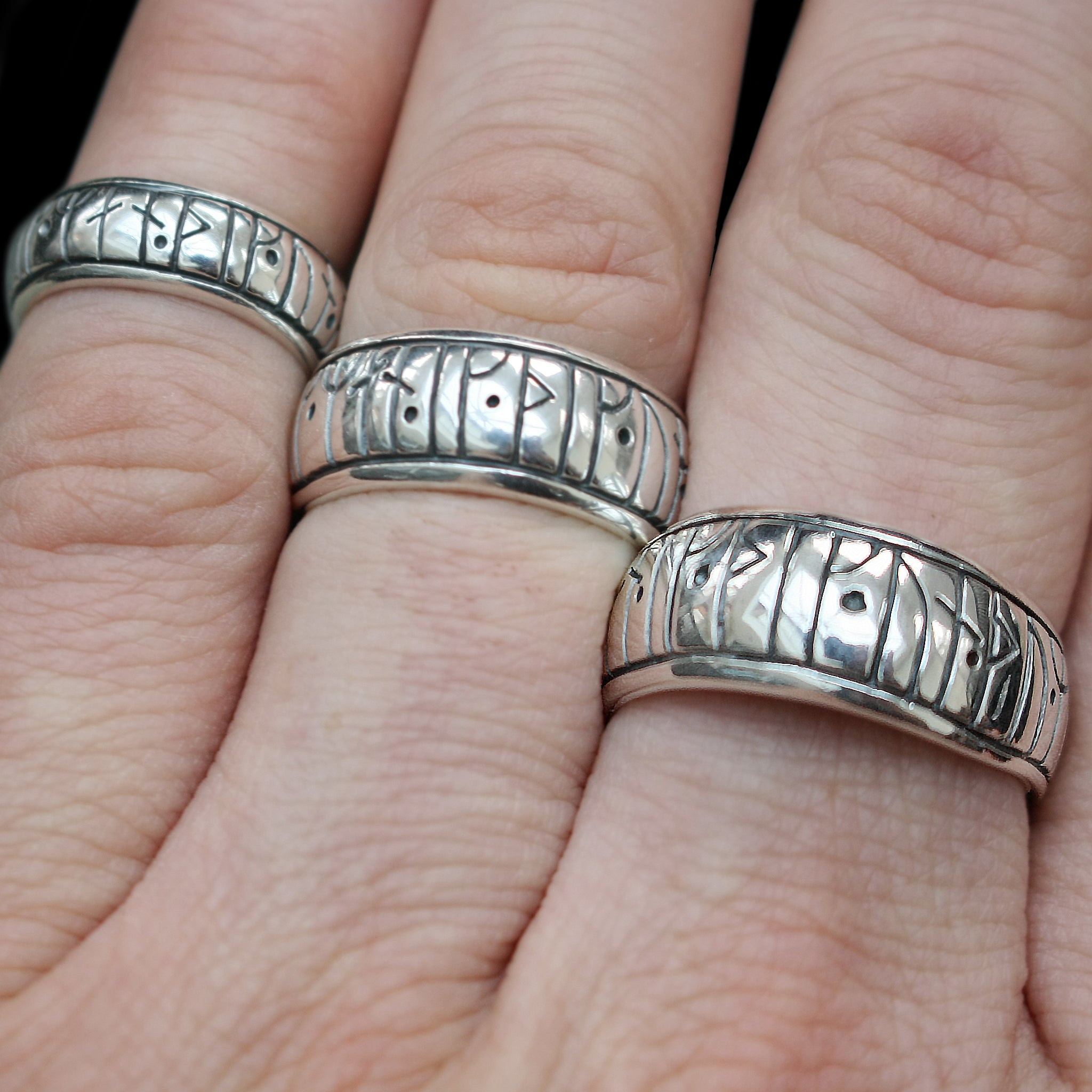 Silver Viking Love Rune Rings on Hand