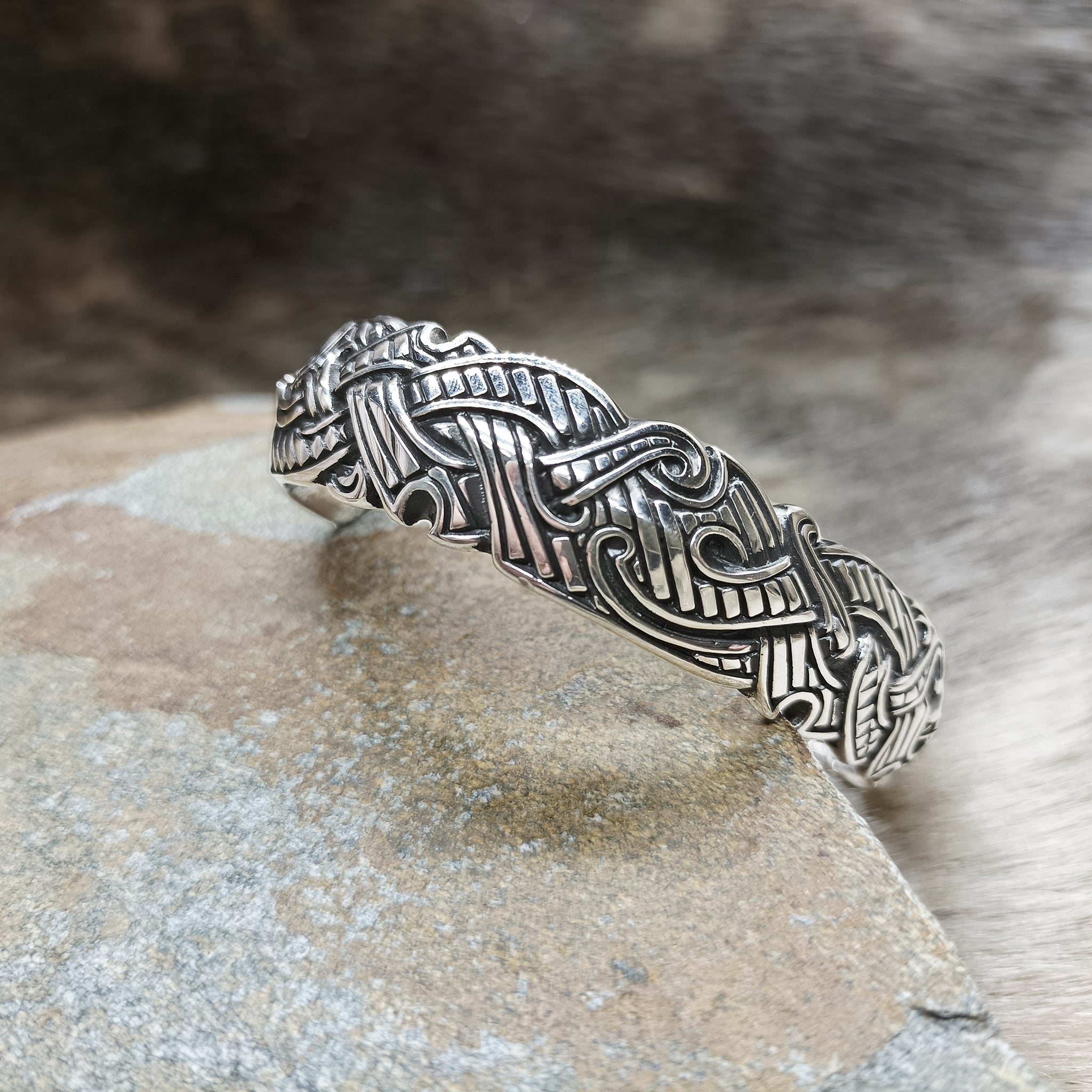 Silver Viking Raven Arm Ring on Rock