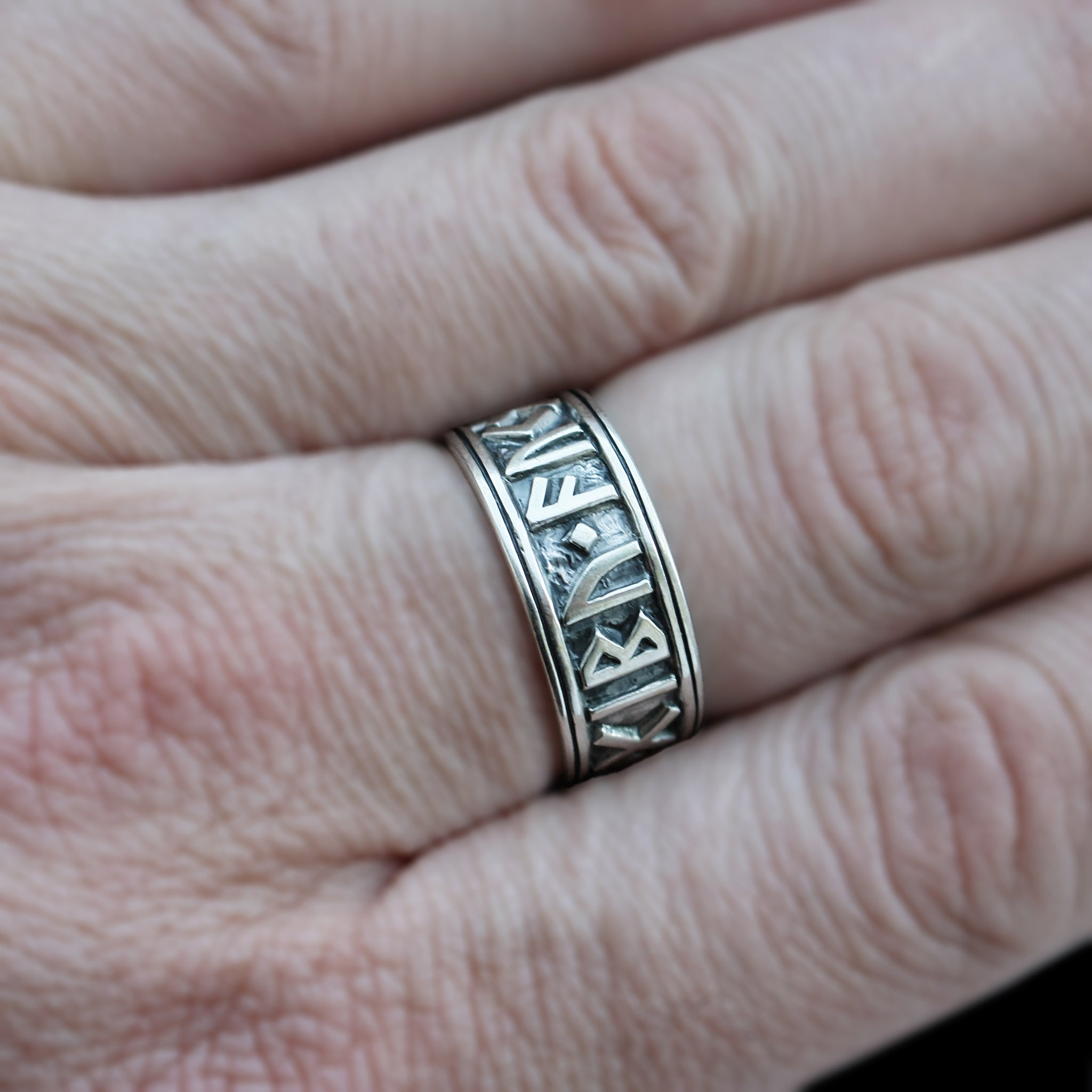 Silver Viking Luck Rune Ring on Finger