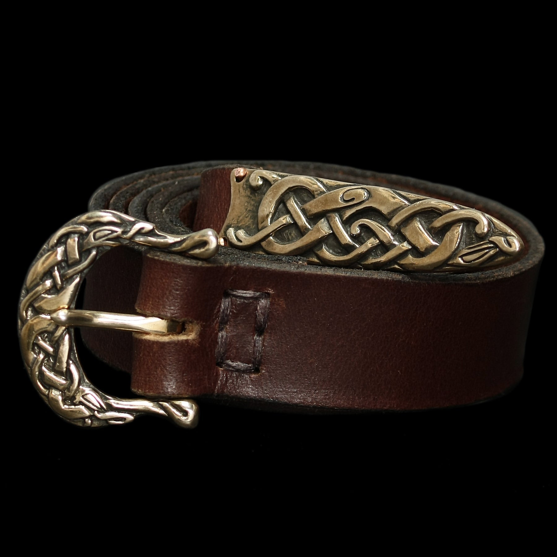 High status leather Viking belt with bronze Urnes style fittings - Viking Belts - Viking Clothing