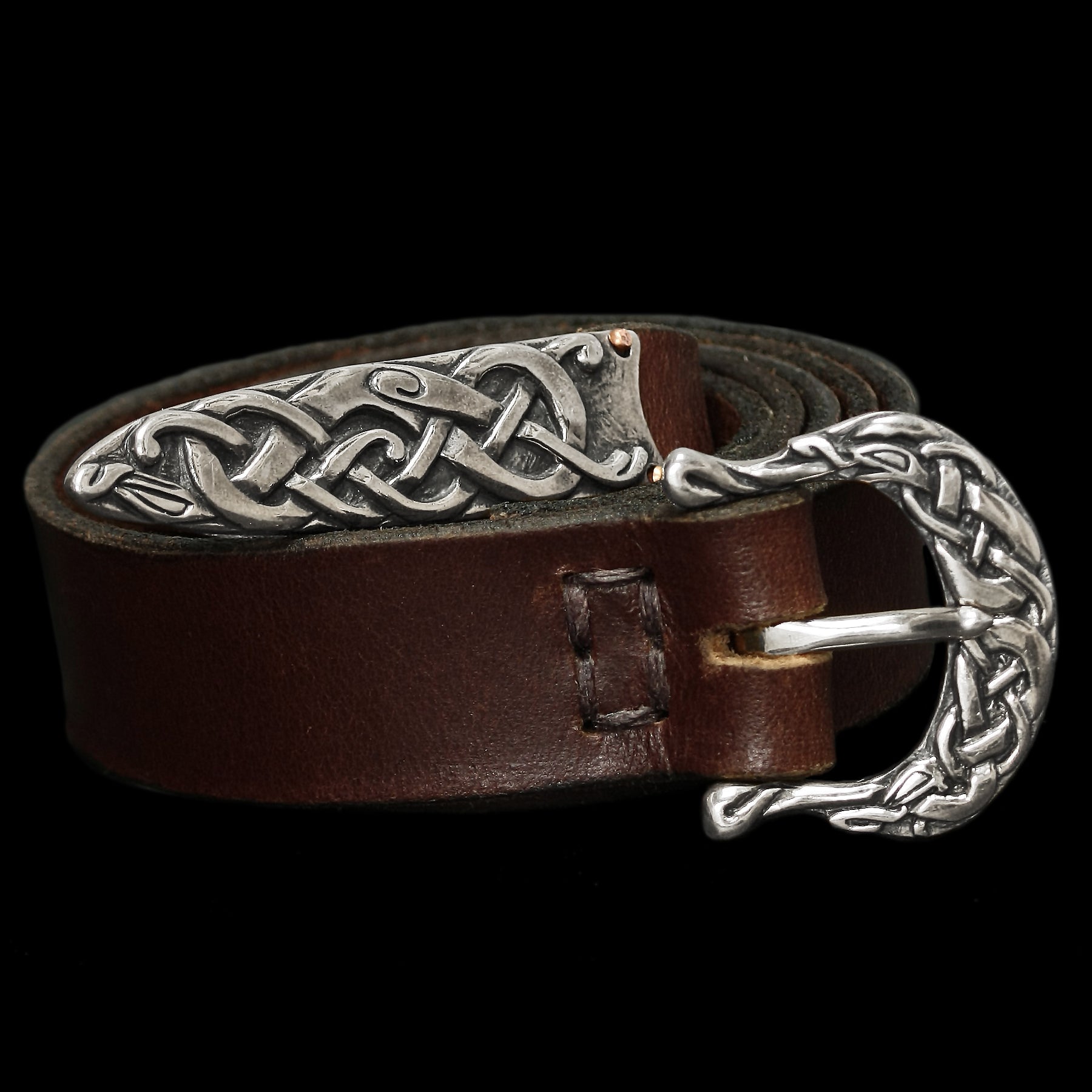 Brown High Status Viking Belt with Silver Urnes Fittings 