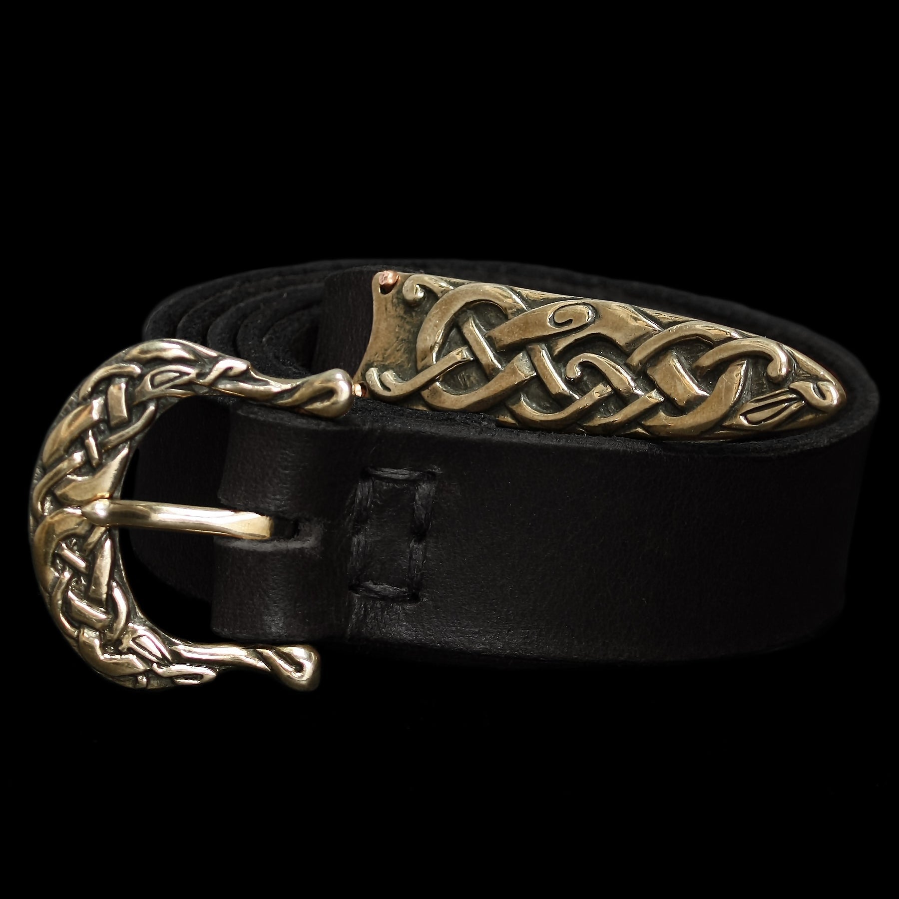 Black High Status Viking Belt with Bronze Urnes Fittings 