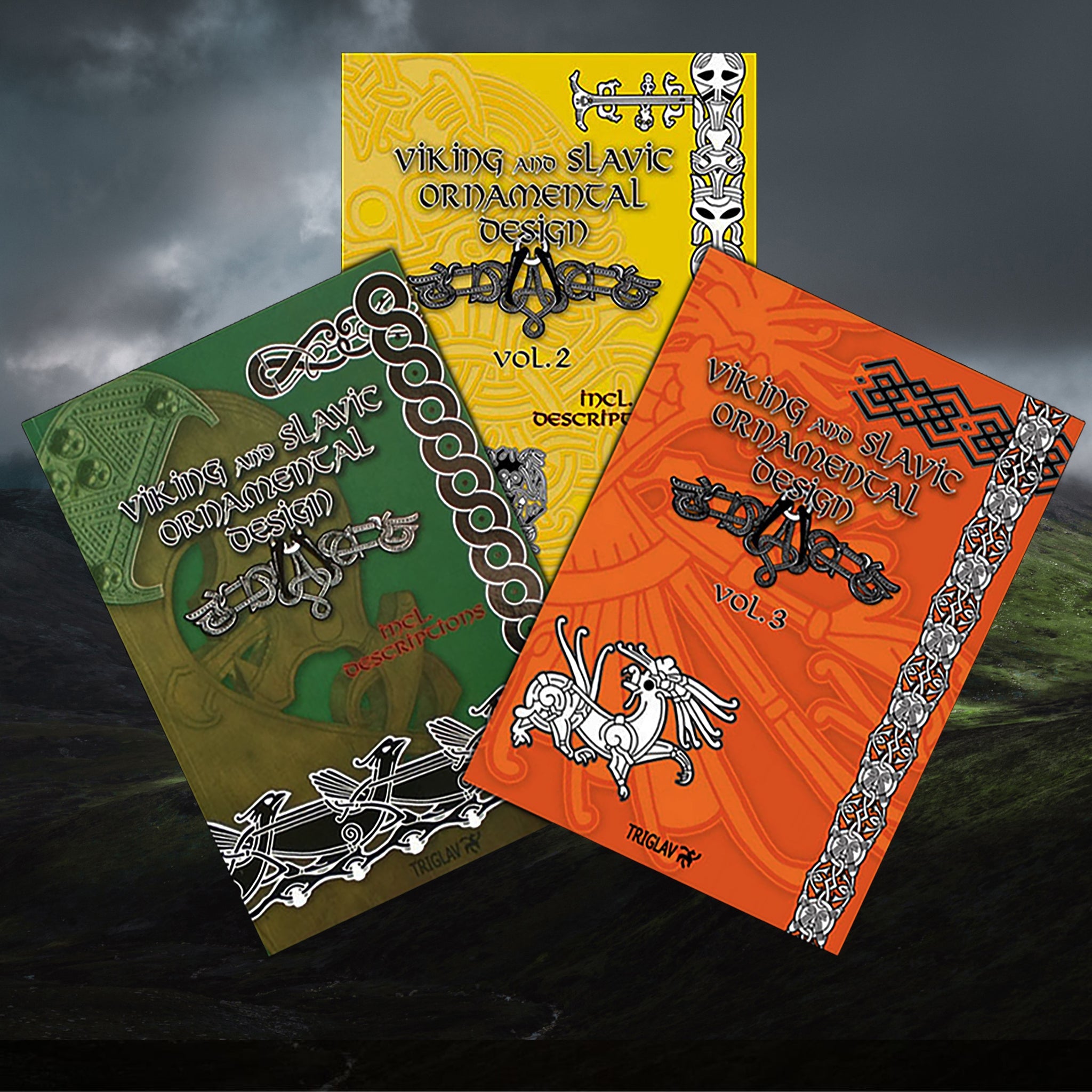 Viking And Slavic Ornamental Design Books - All 3 - Cloudy Hills Background