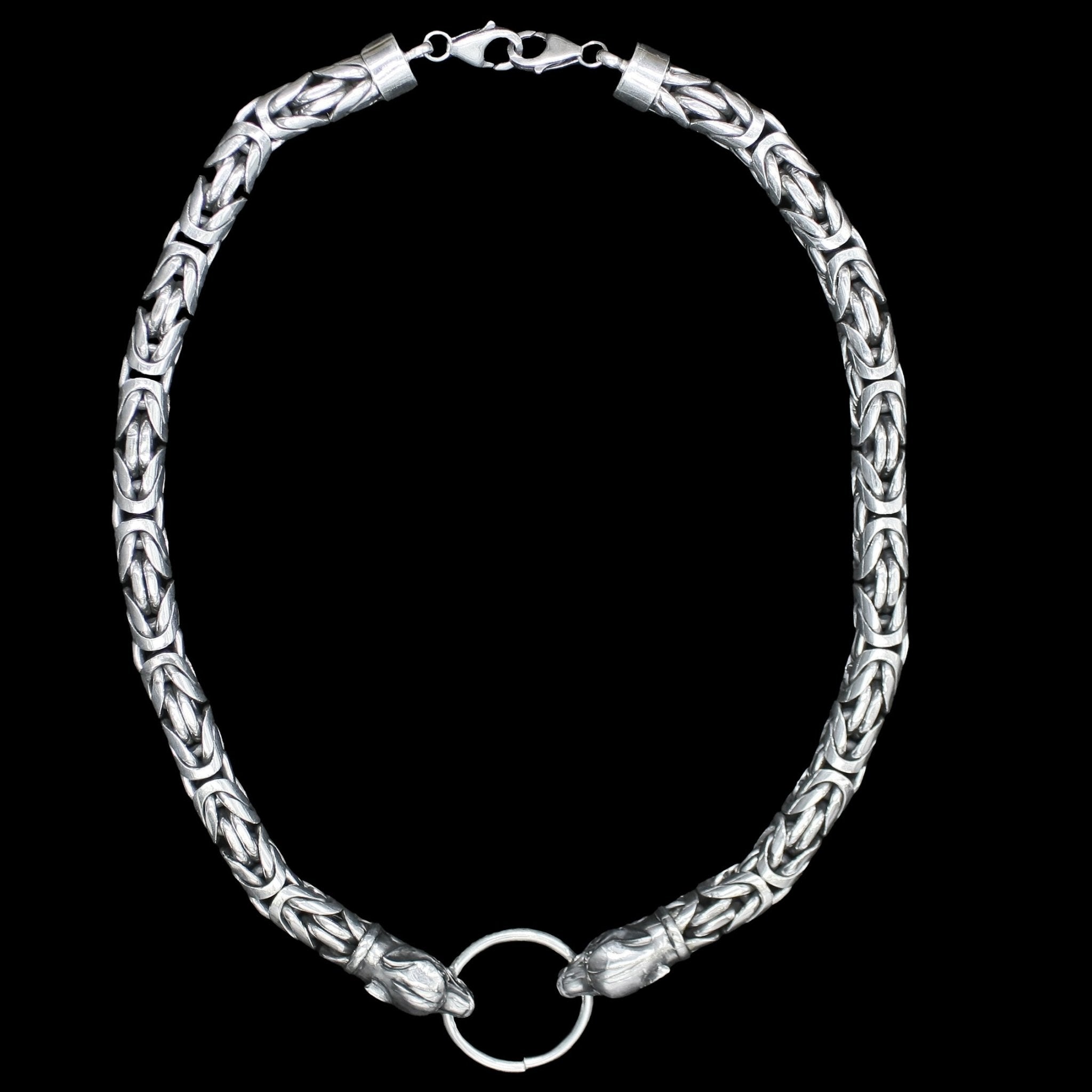 10mm Silver Double King Chain Necklace with ferocious Wolf Heads