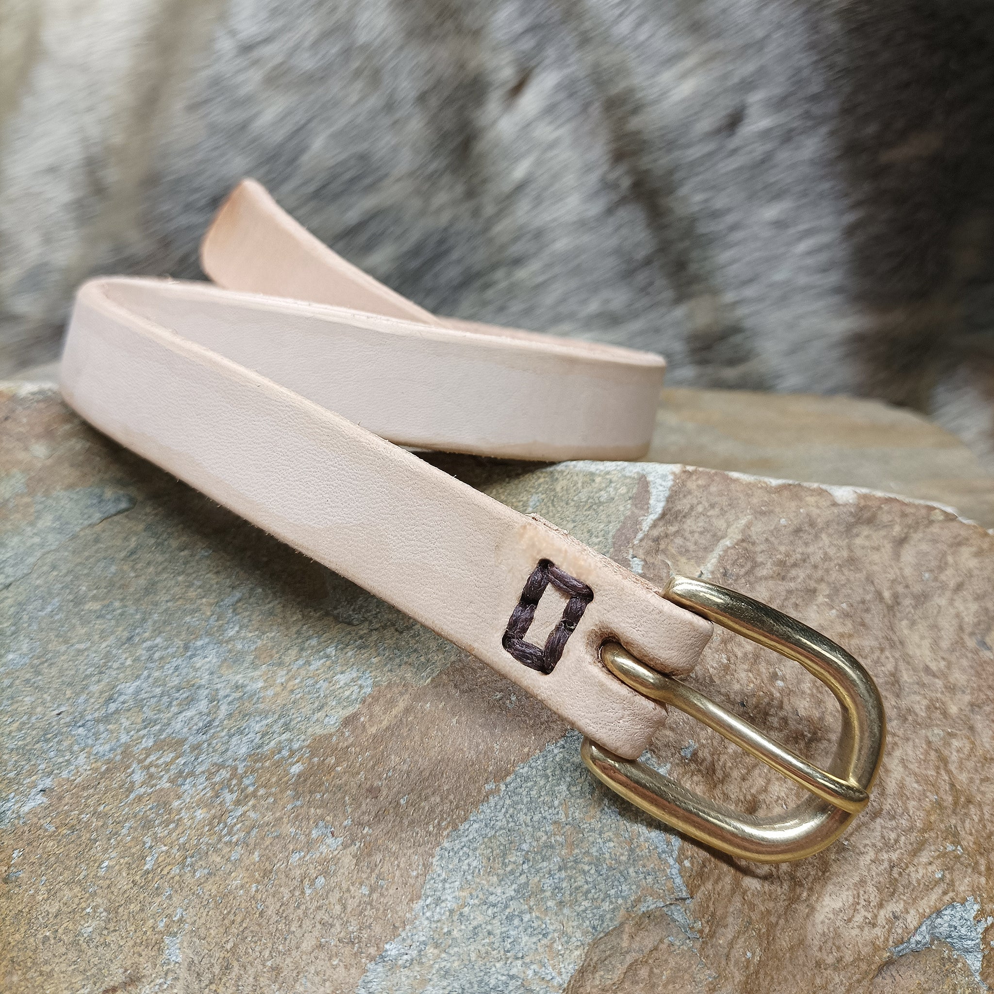 Standard Leather Baldric with Brass Buckle - Natural Veg Tan with Brown Linen Thread