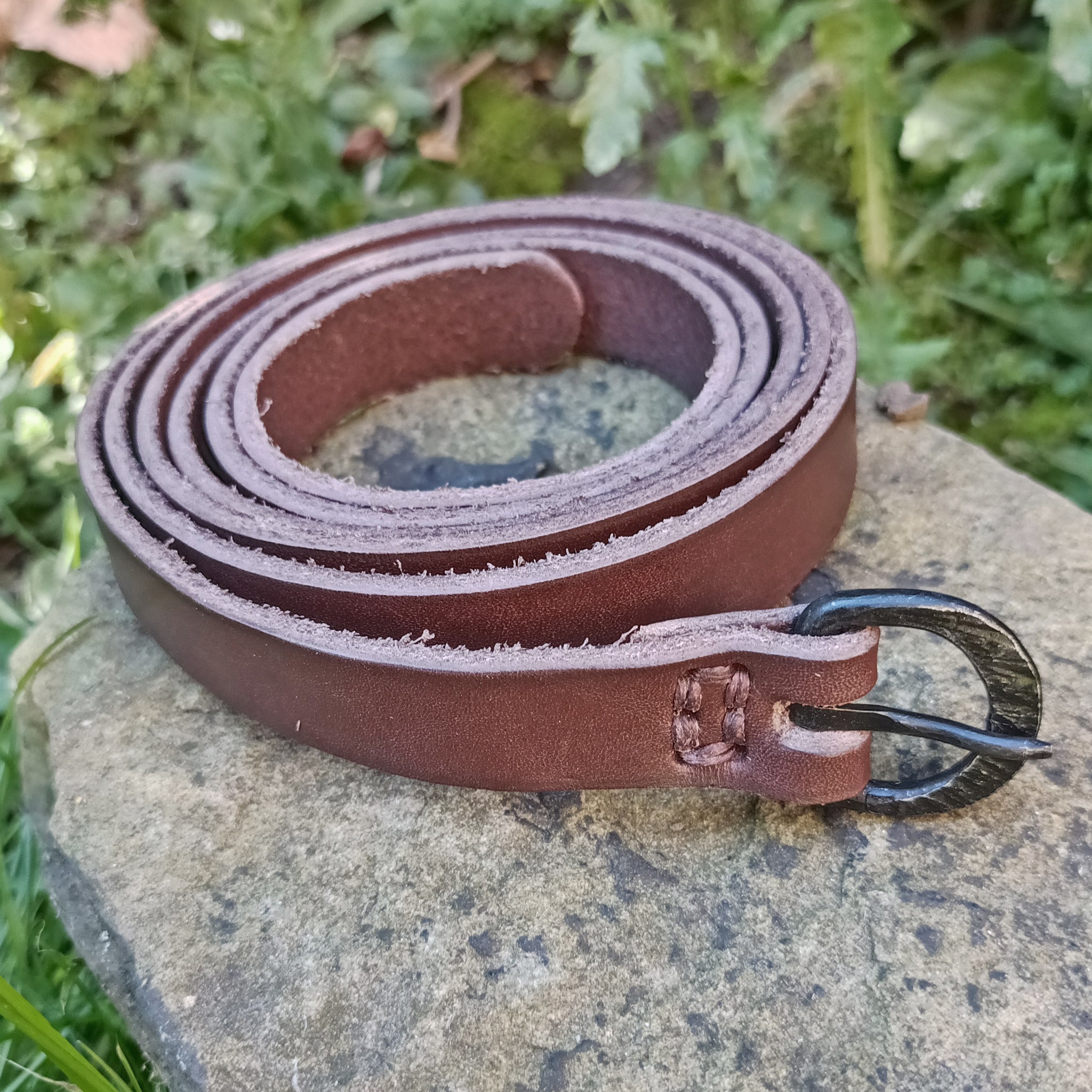 Hand-Forged Iron Viking / Medieval Buckle - 20mm (0.75 inch) on Leather Belt - On Rock