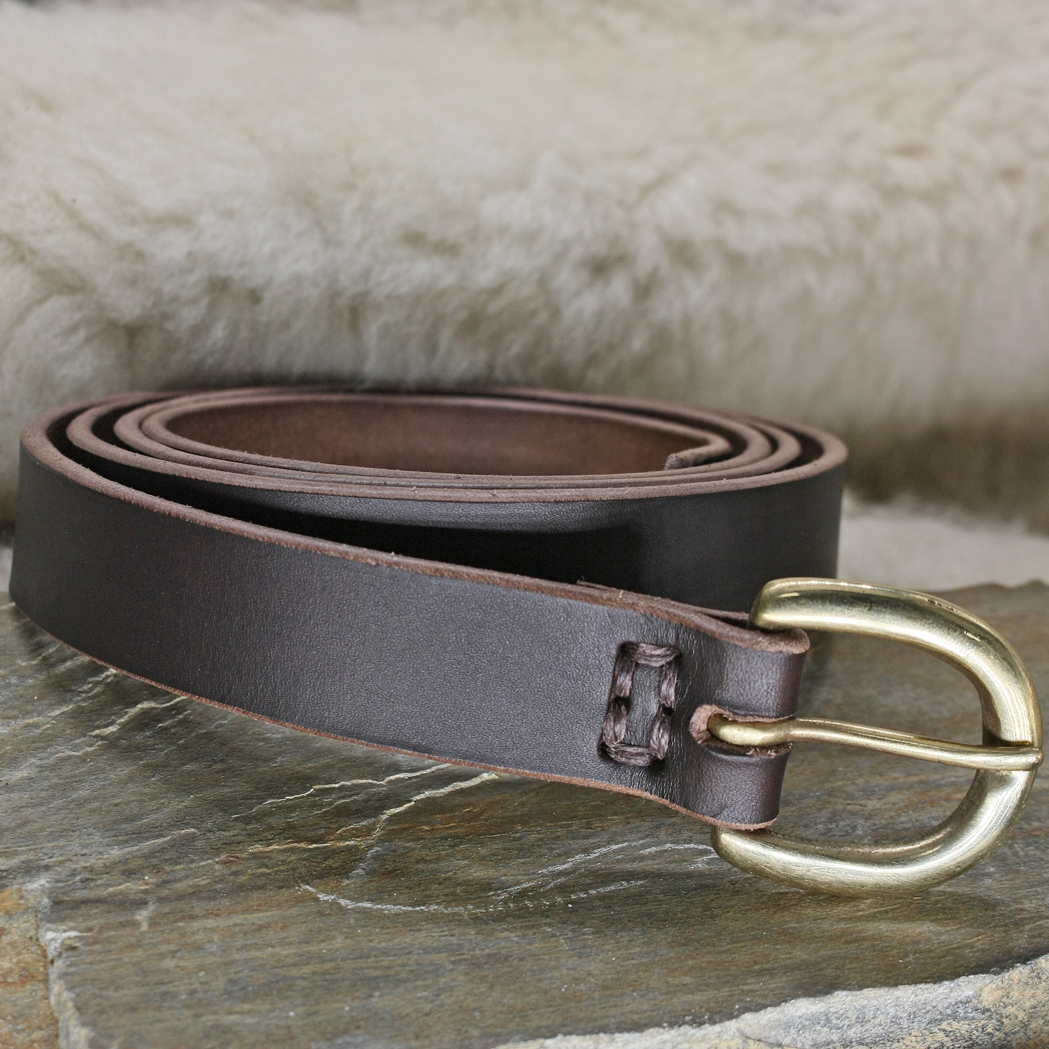 1 inch / 25mm Wide Brown Leather Viking Belt with Brass Buckle