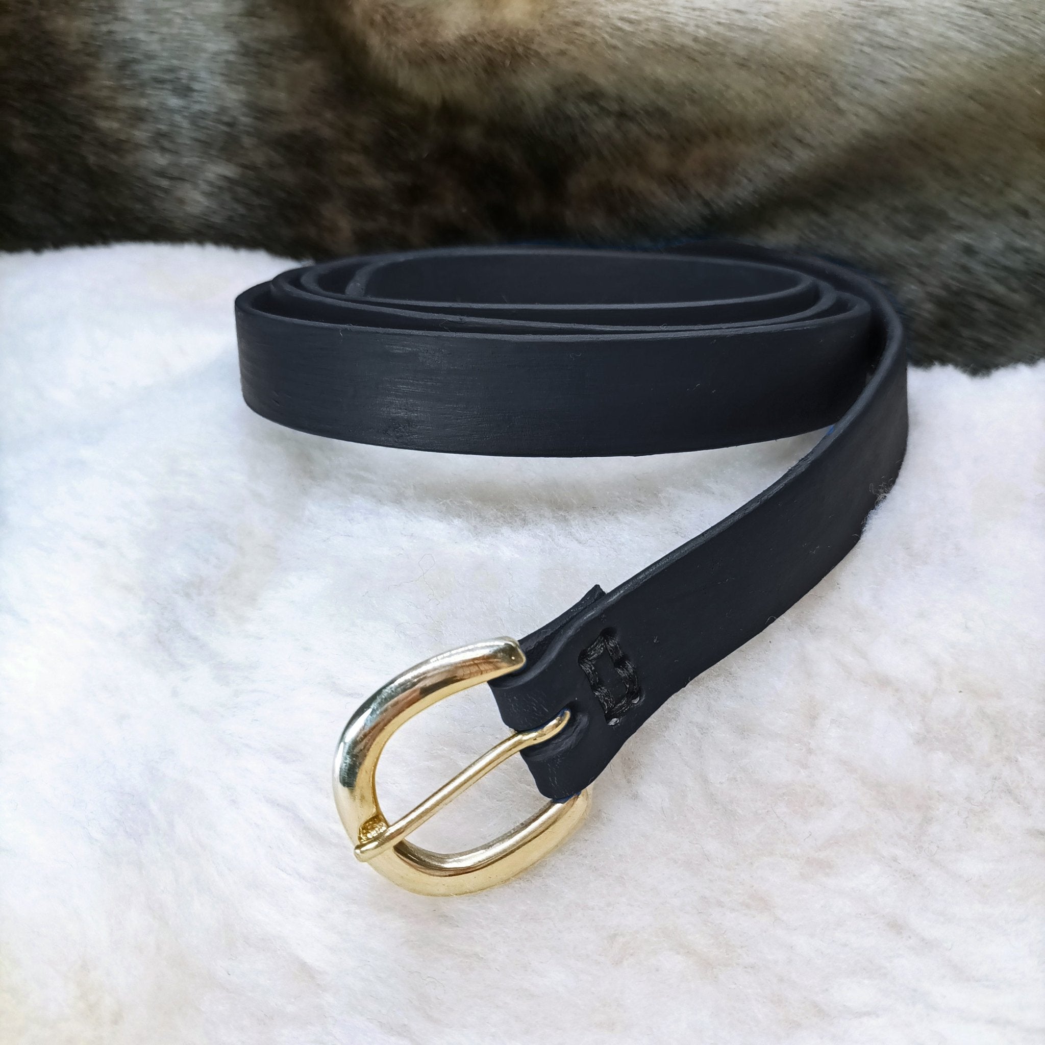 25mm Wide Long Black Leather Viking Belt with Brass Buckle