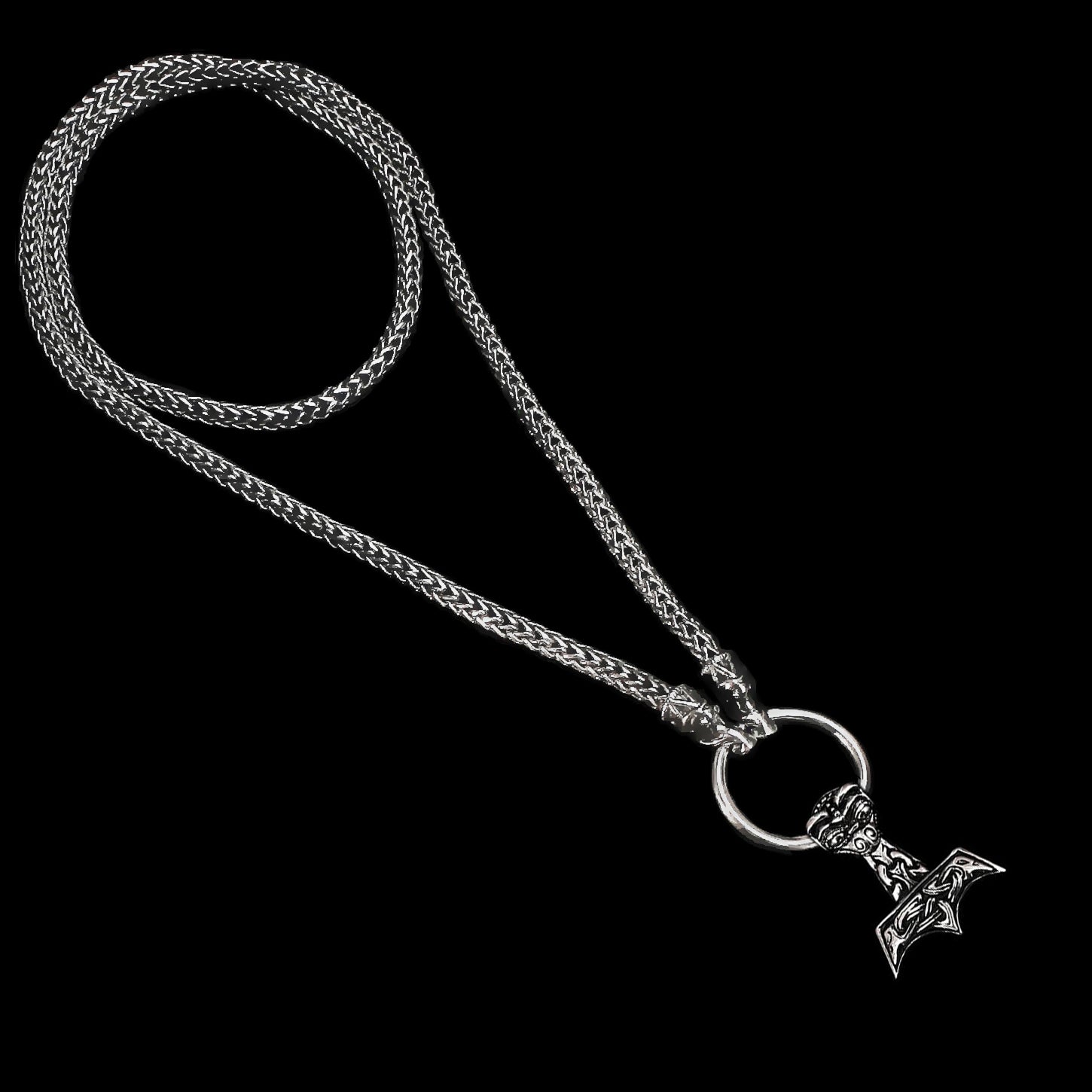 Silver Thor's Hammer Necklace with Gotlandic Dragon Heads - Small & Ferocious Silver Thor's Hammer