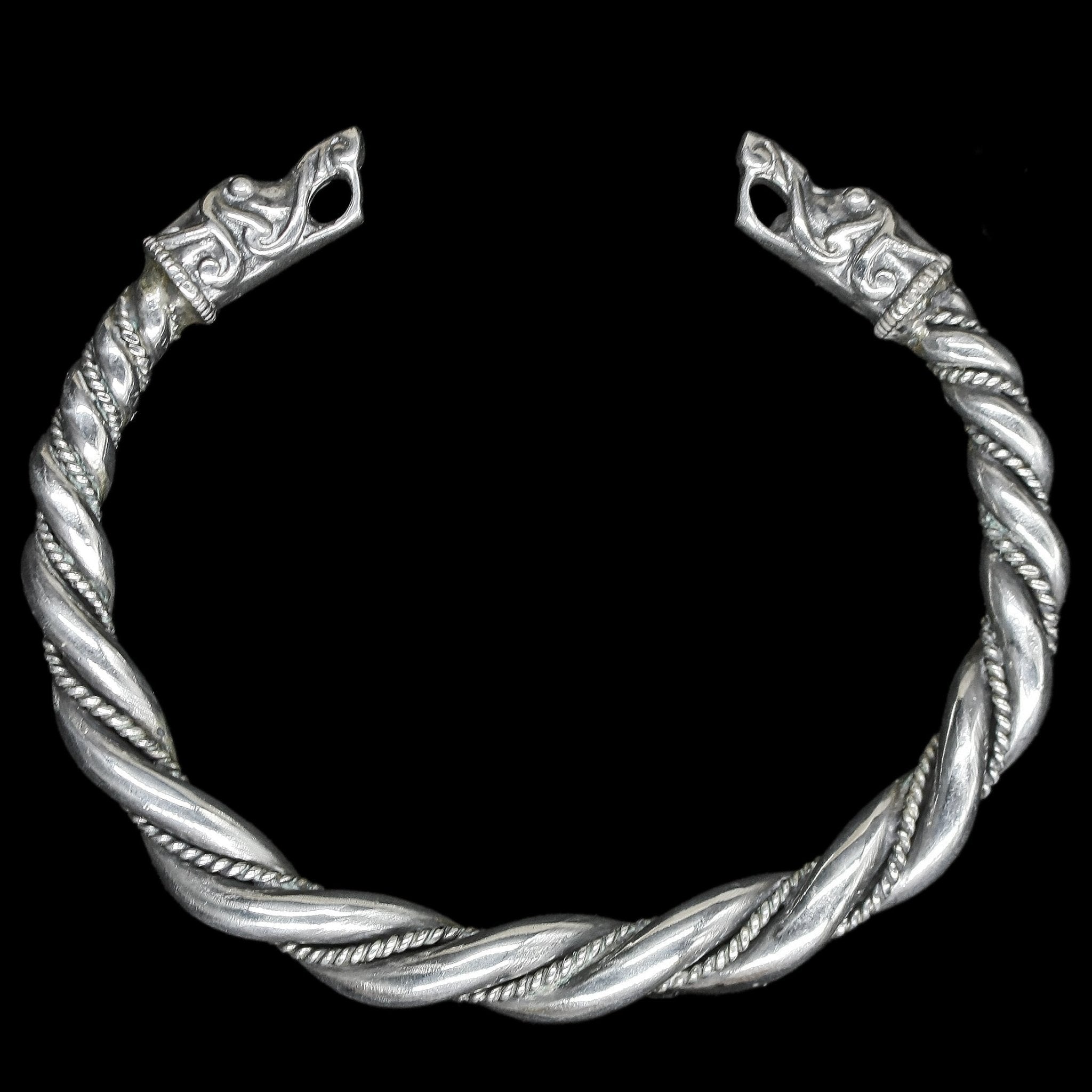 Medium Twisted Silver Arm Ring With Gotlandic Dragon Heads