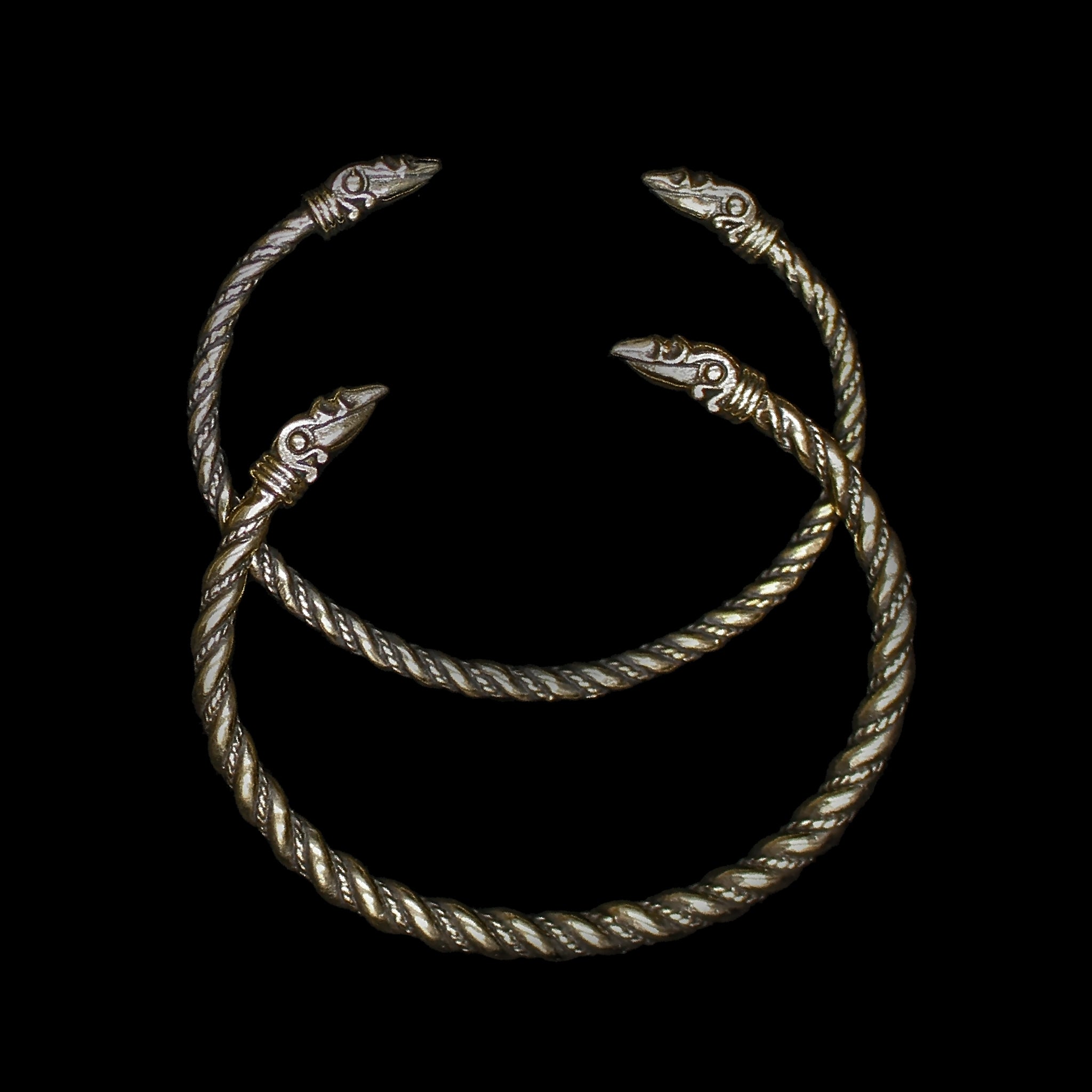 Twisted Bronze Bracelets With Raven Heads