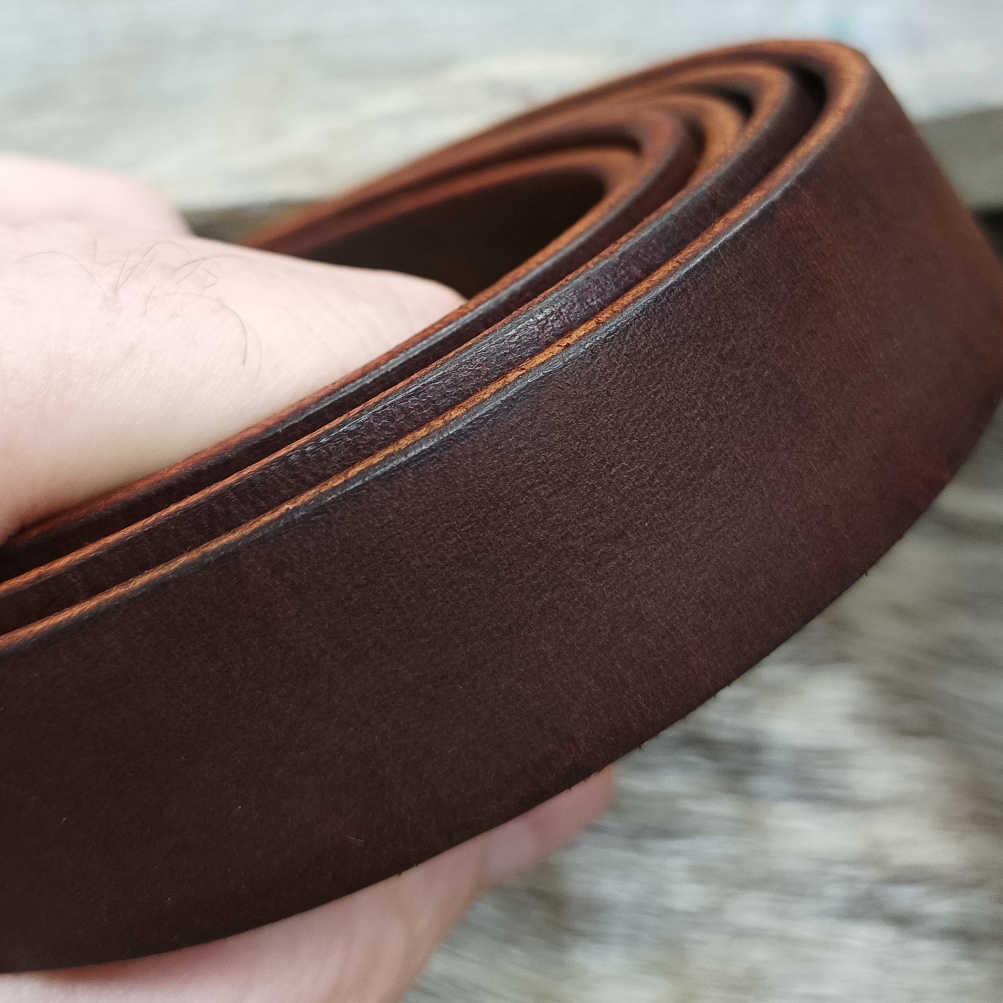Hand-Dyed Leather Belt Strap in Medium Brown