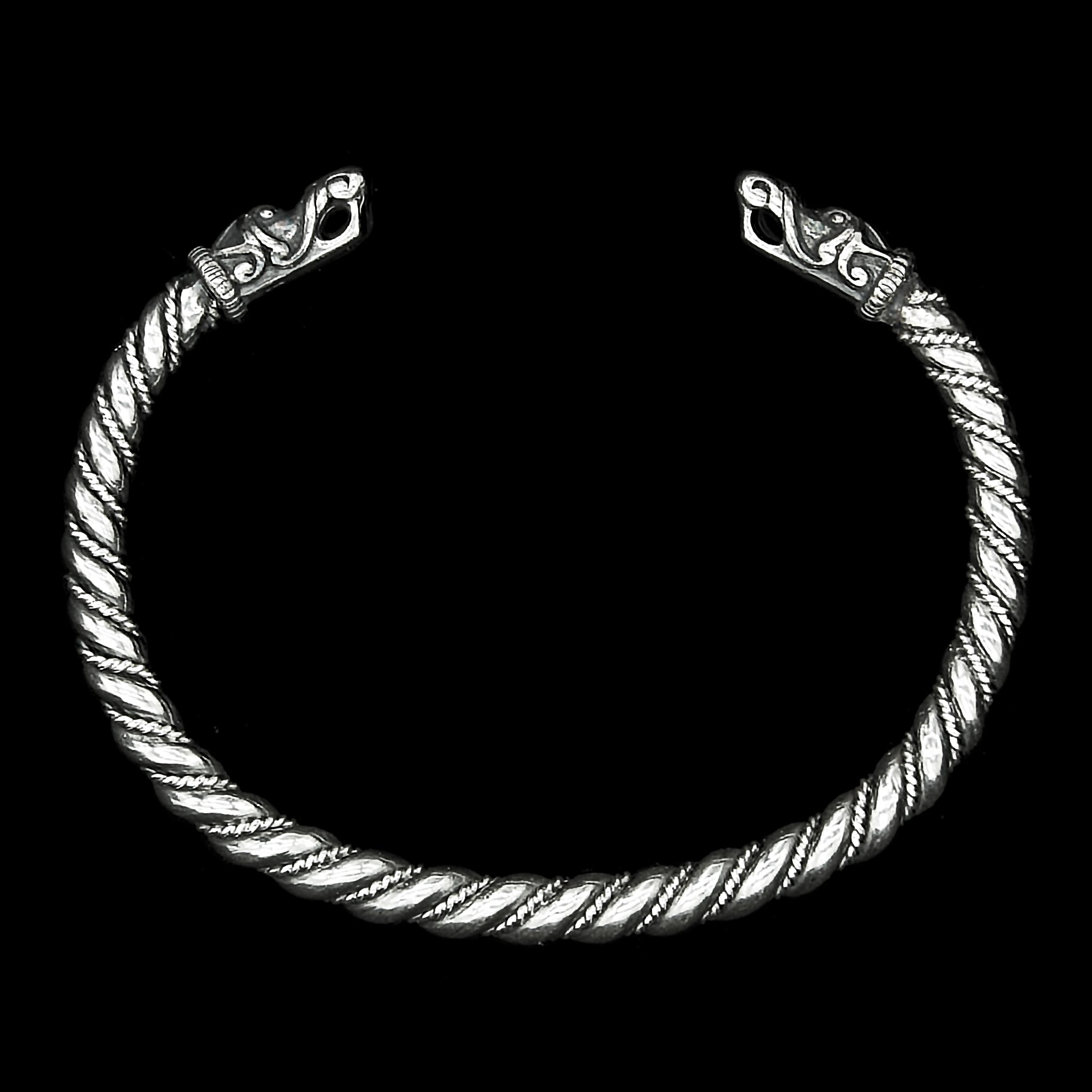 Medium Twisted Silver Bracelet With Gotlandic Dragon Heads