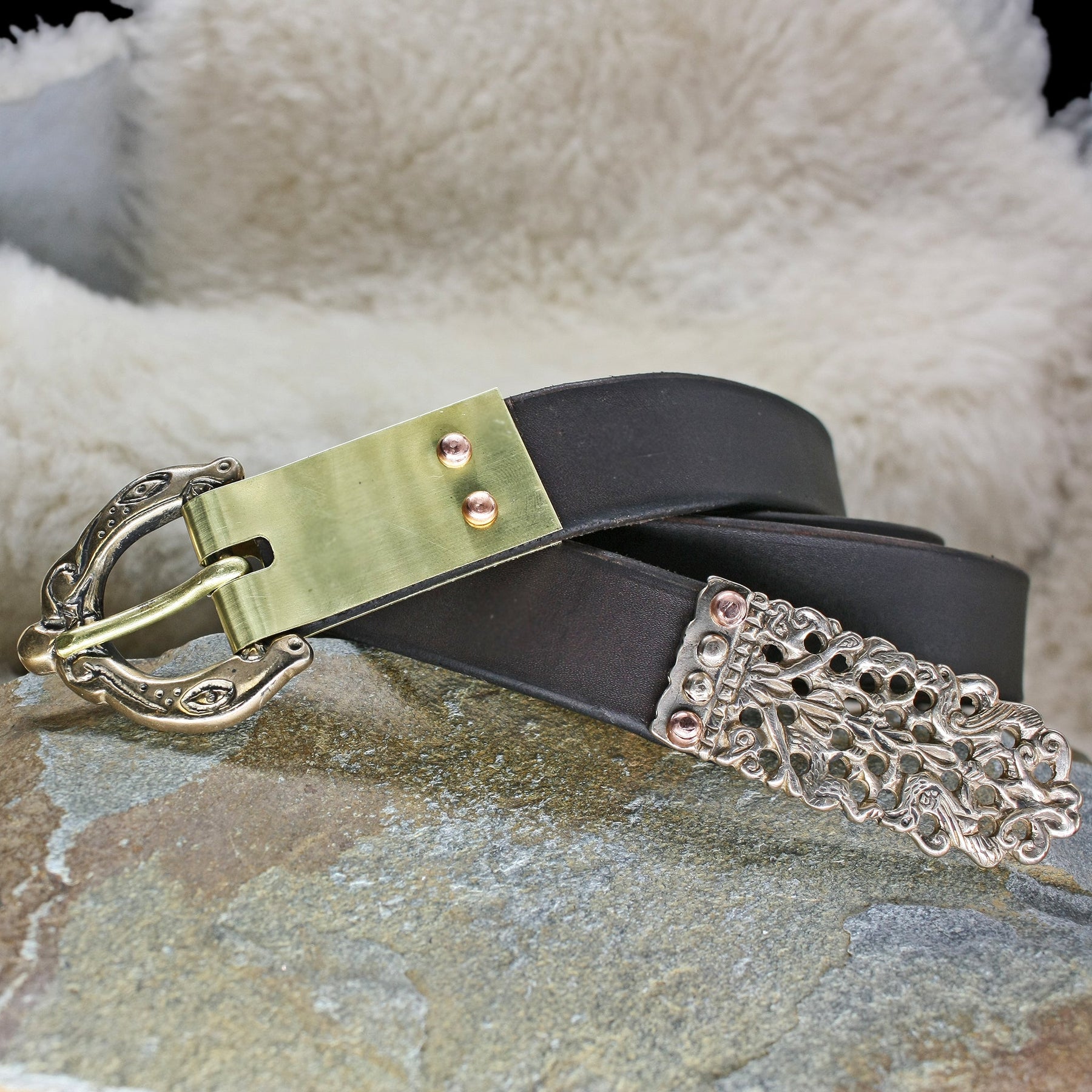 Customisable Handmade Leather Viking Belt with Bronze Replica Fittings