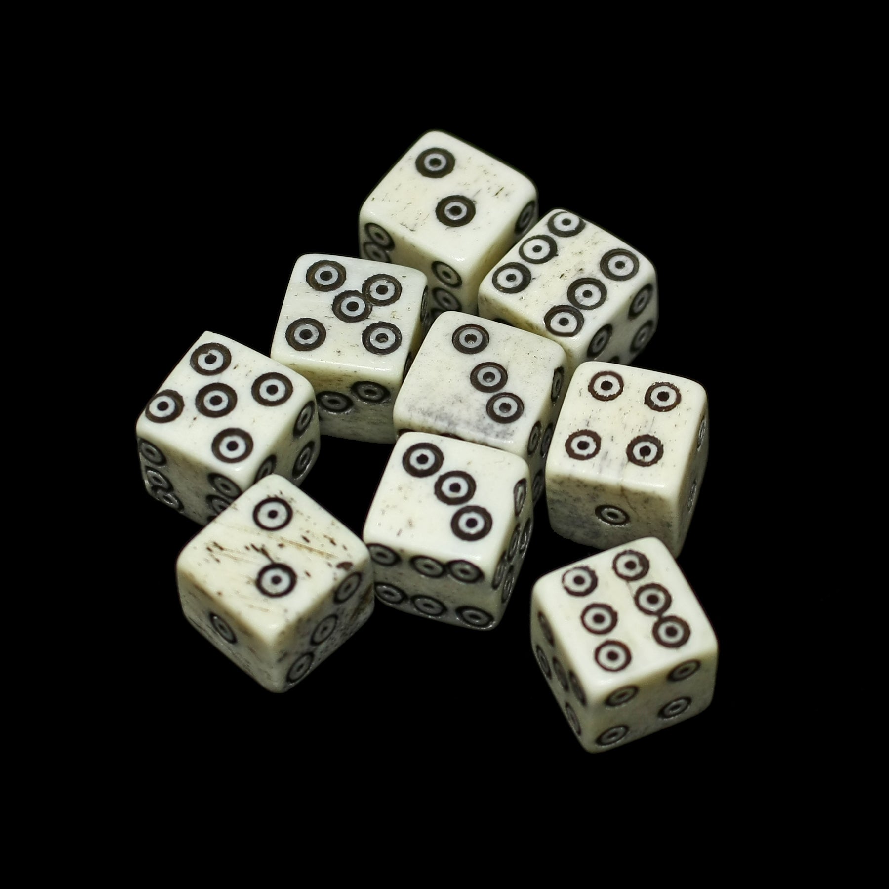 Medium Bone Dice With Dot and Rings Marks x 10