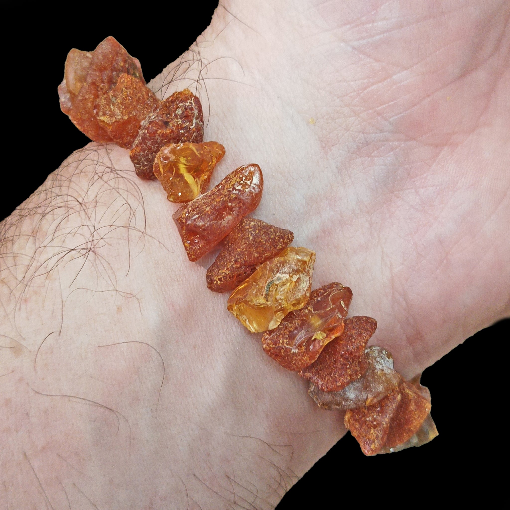 Raw Amber Chip Bracelet on Wrist - Back View