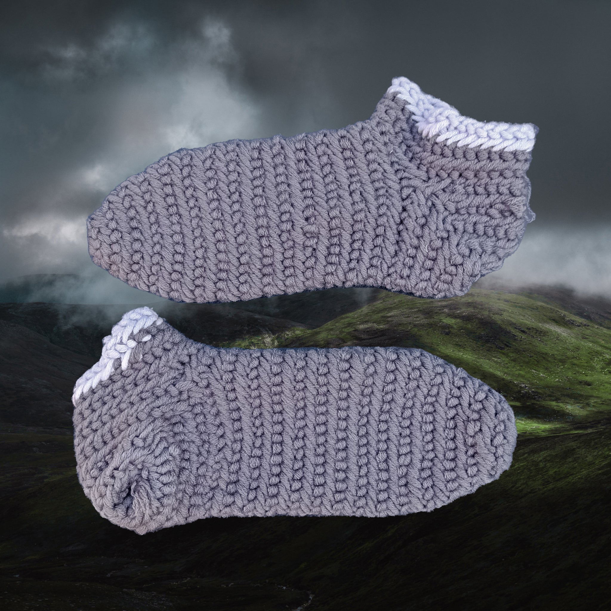 Wool Viking Nalbinding Socks - Light Grey with White Rims
