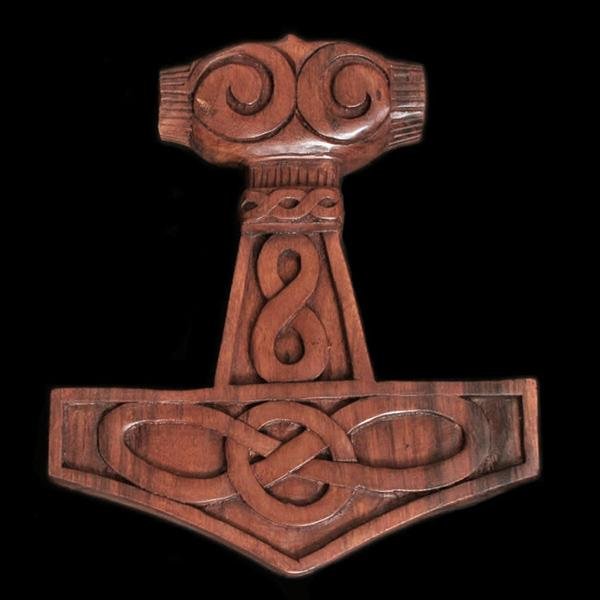 Wooden Thors Hammer Wall Hanger With Knotwork - Wall Hangings