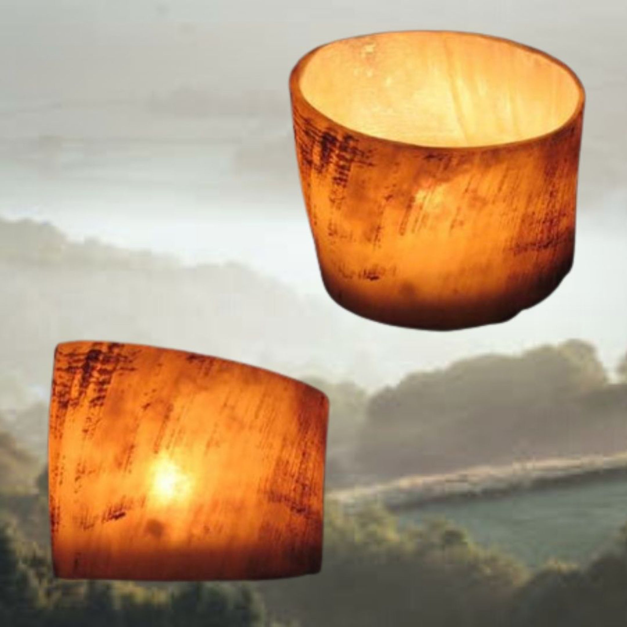 Horn Tealight Holder with Tealights - Cloudy Background