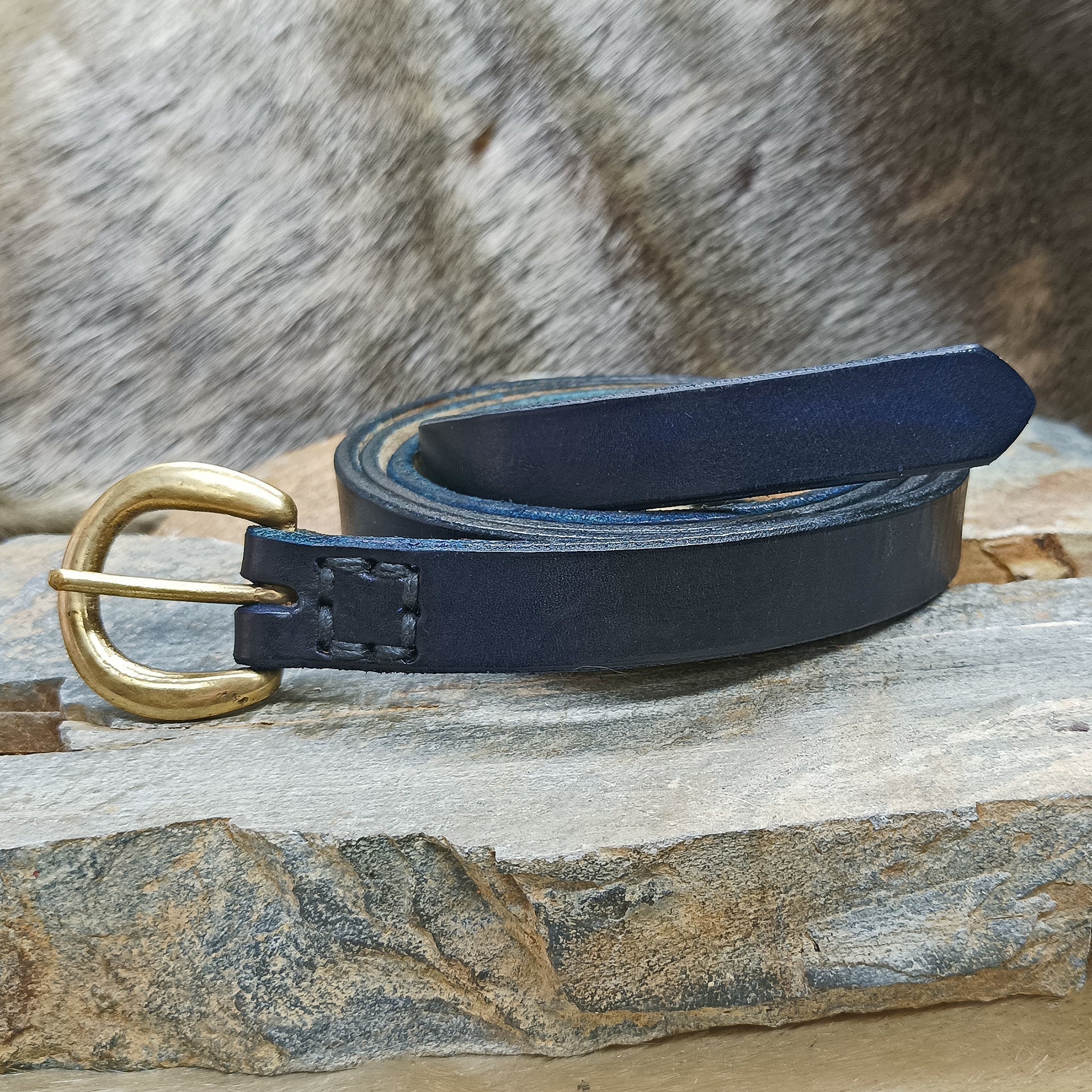 19mm Wide Leather Viking Belt with Brass Buckle - Blue