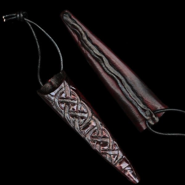 Handmade Leather Snips Sheath with Knotwork Design - Viking Crafts