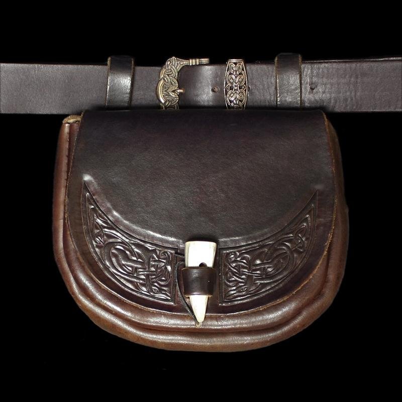 Viking Dragon Large Leather Belt Pouch - Viking Pouches & Bags