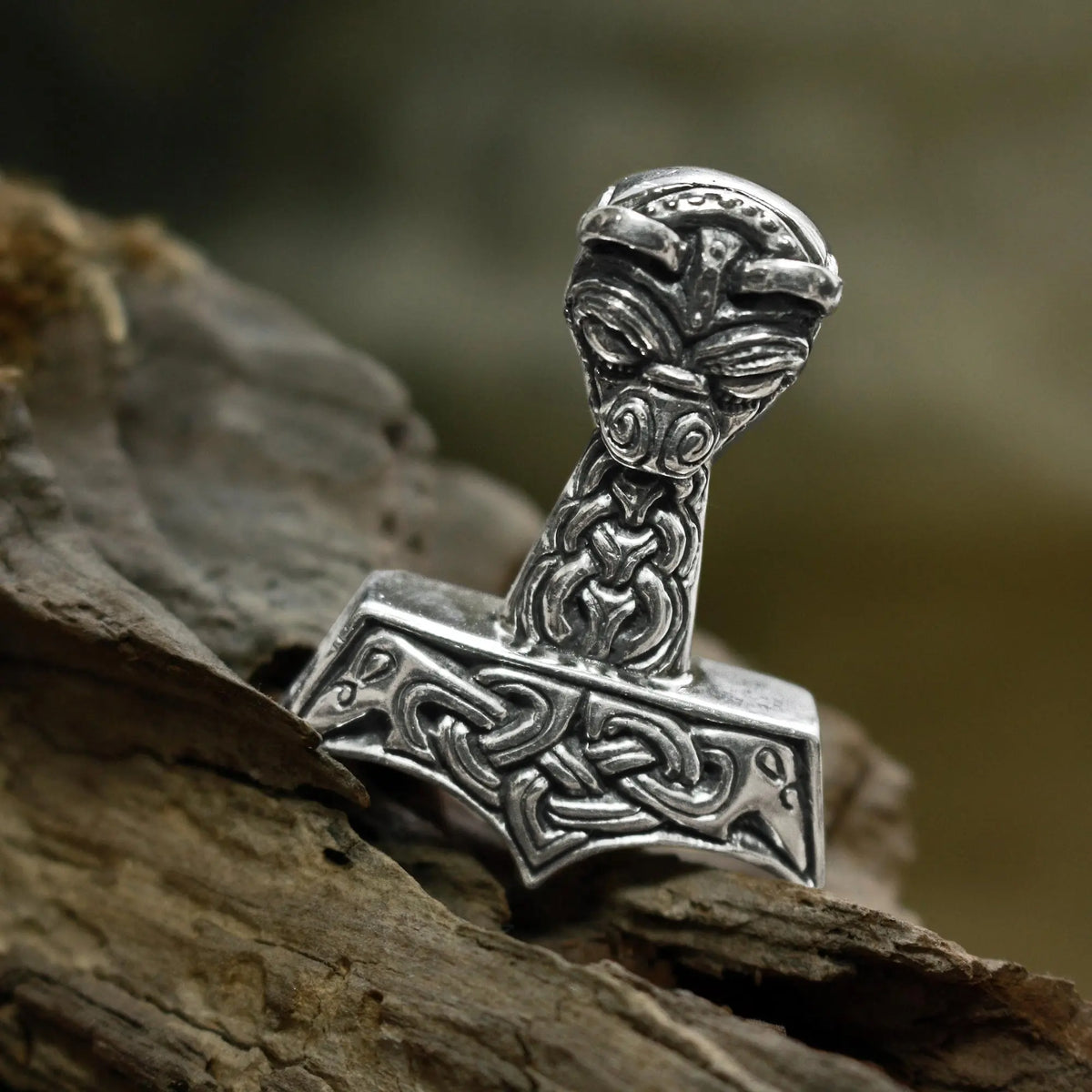Large Ferocious Thors Hammer Silver or Bronze Viking Jewelry