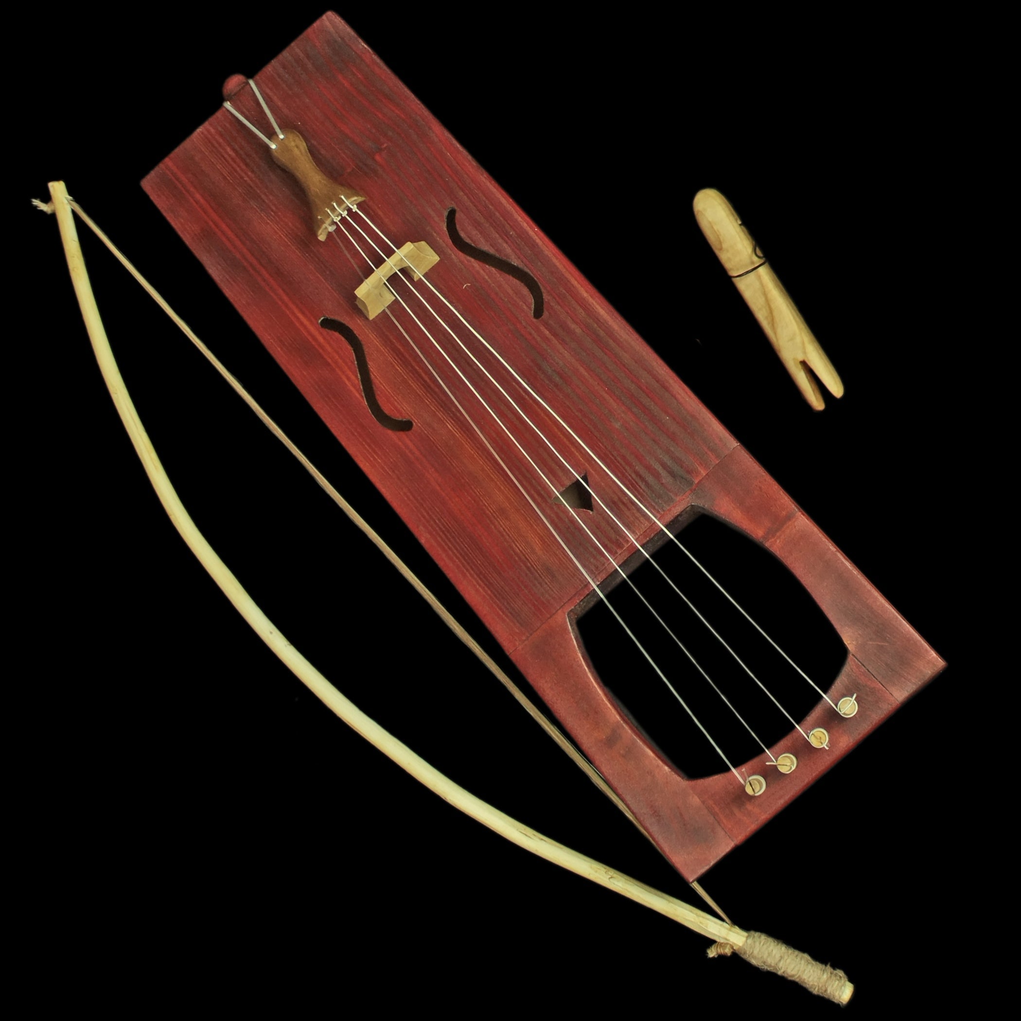Handmade Viking Tagelharpa with Bow & Tuning Fork - Mahogany Brown