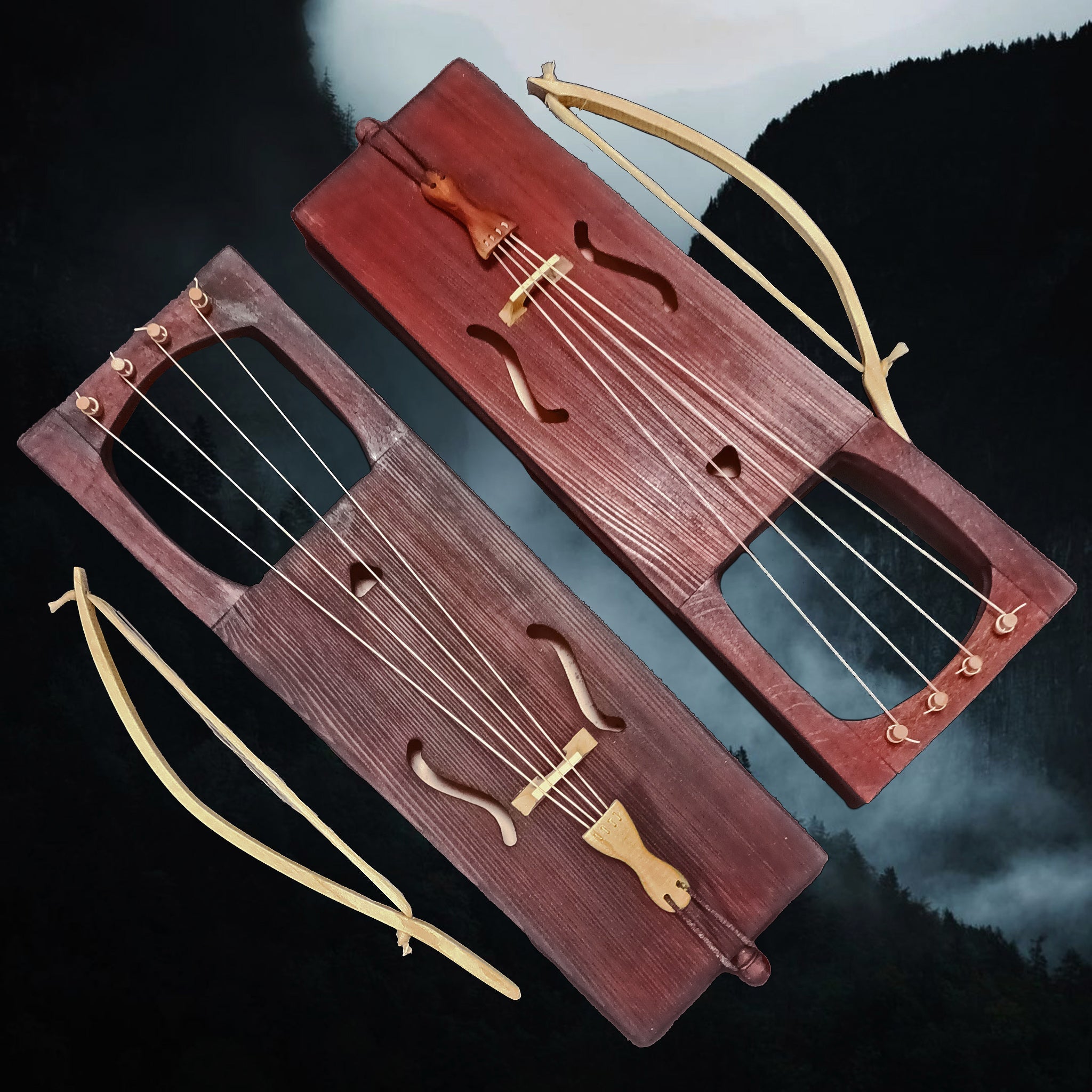 Handmade Viking Tagelharpas - Dark Mahogany and Chestnut